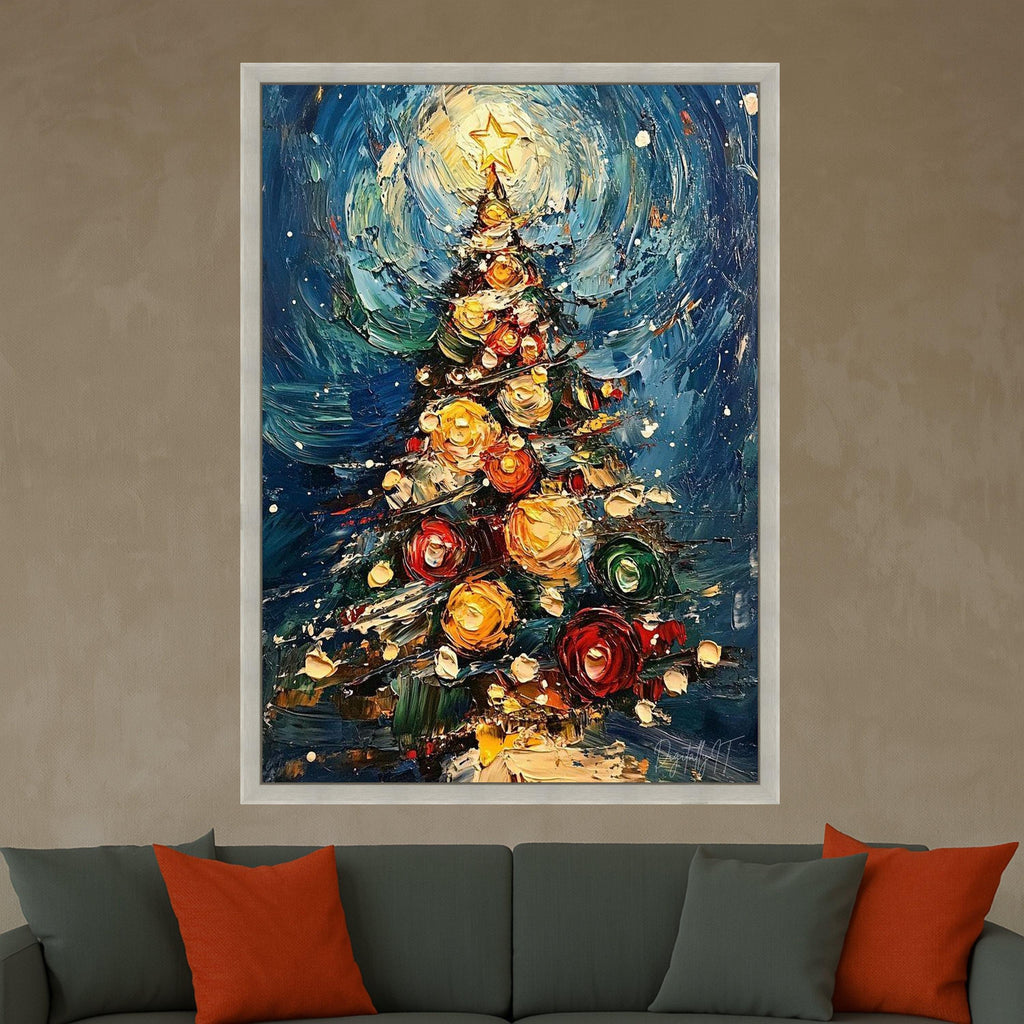 Colorful Abstract Christmas Tree Canvas, Holiday Wall Art Painting, Festive Seasonal Canvas, Impasto Style, Ready to Hang Ready To Hang,