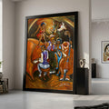 Vibrant Jazz Band Canvas Art, Musical Night Scene, Live Music Wall Decor, Colorful Canvas Painting, Home Entertainment Room Ready To Hang,