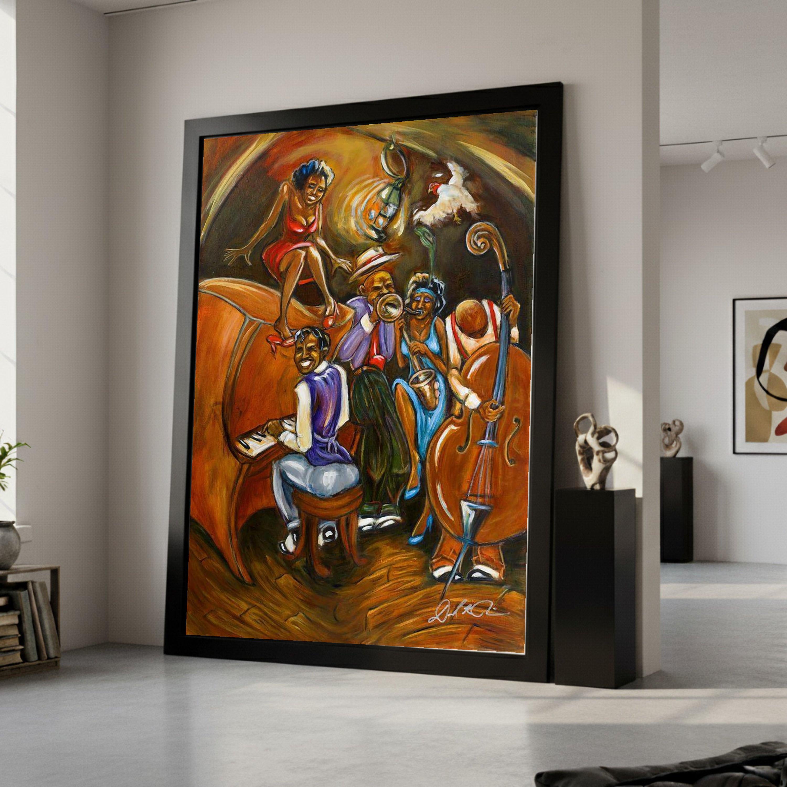 Vibrant Jazz Band Canvas Art, Musical Night Scene, Live Music Wall Decor, Colorful Canvas Painting, Home Entertainment Room Ready To Hang,