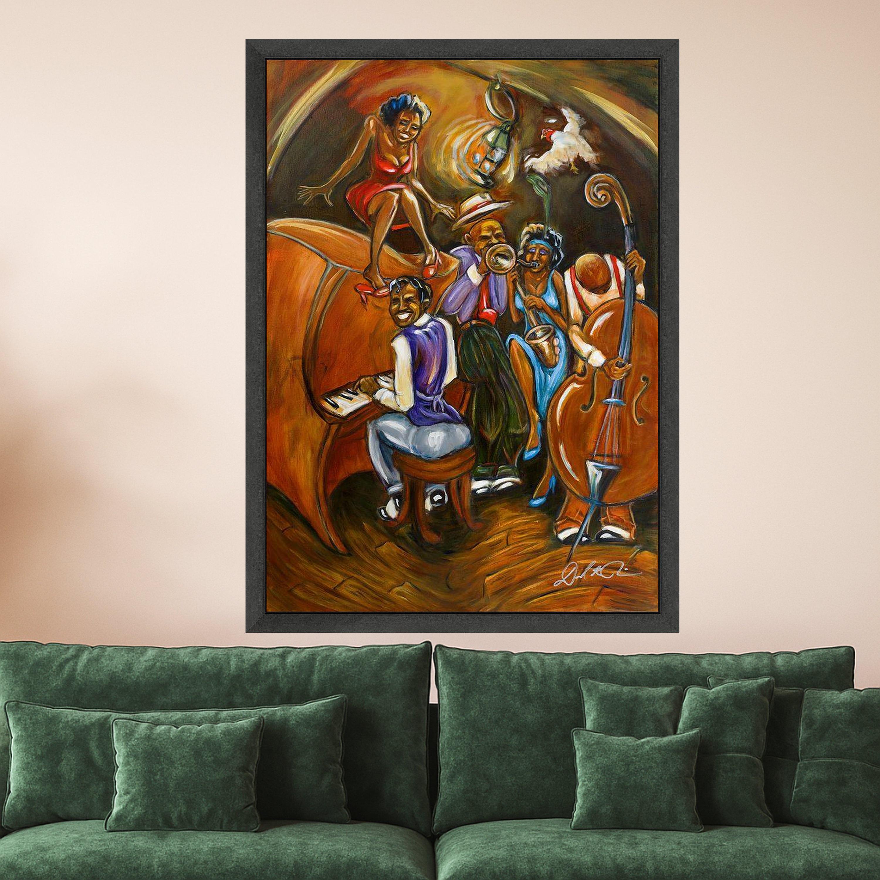 Vibrant Jazz Band Canvas Art, Musical Night Scene, Live Music Wall Decor, Colorful Canvas Painting, Home Entertainment Room Ready To Hang,