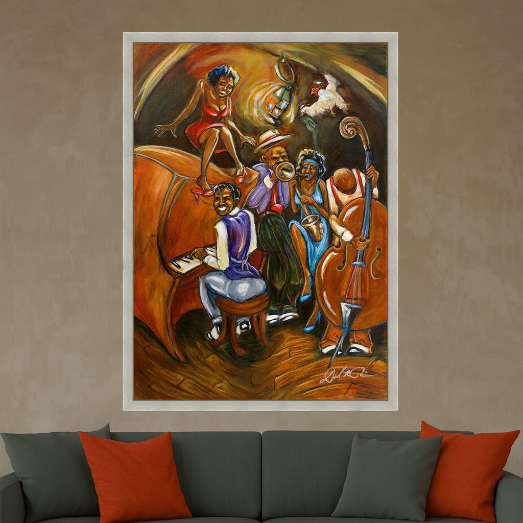 Vibrant Jazz Band Canvas Art, Musical Night Scene, Live Music Wall Decor, Colorful Canvas Painting, Home Entertainment Room Ready To Hang,