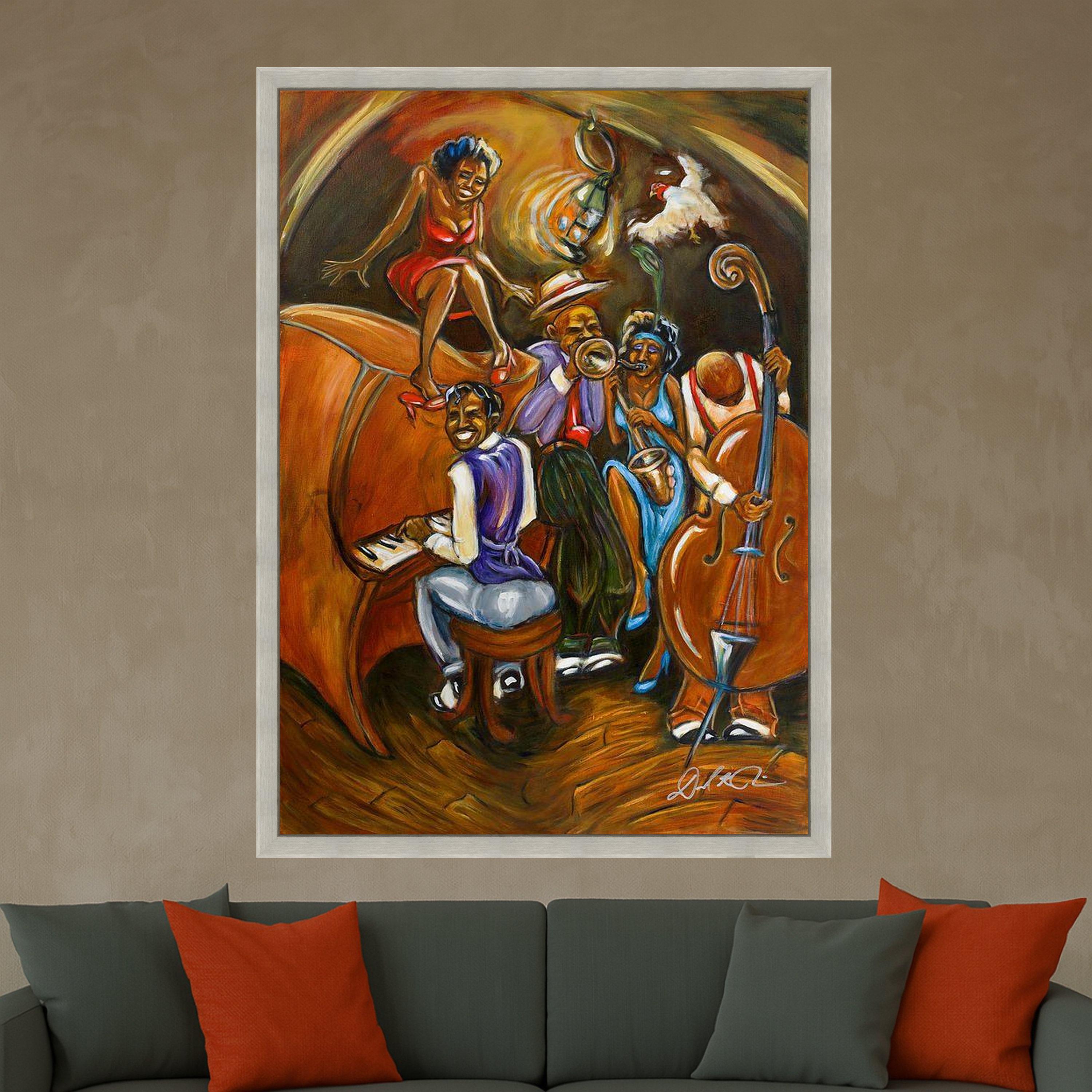 Vibrant Jazz Band Canvas Art, Musical Night Scene, Live Music Wall Decor, Colorful Canvas Painting, Home Entertainment Room Ready To Hang,