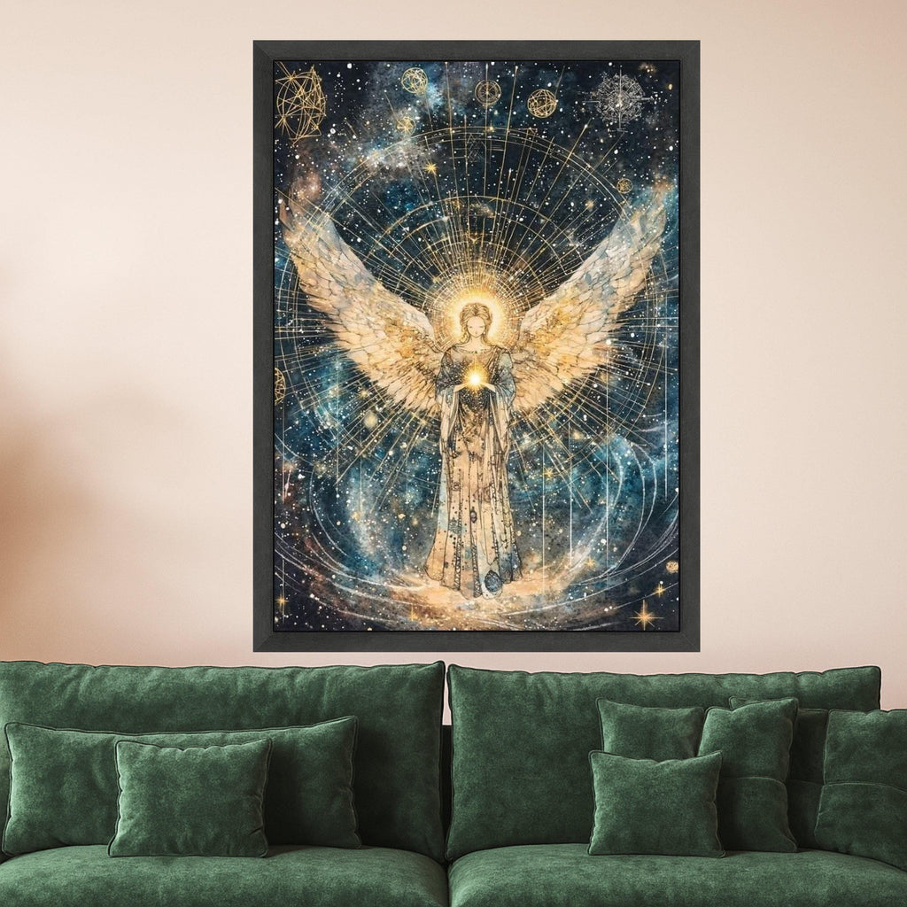 Radiant Angelic Glow Canvas, Spiritual Wall Art, Celestial Wings Decoration, Mystical Starry Night Canvas, Inspirational Home Ready To Hang,