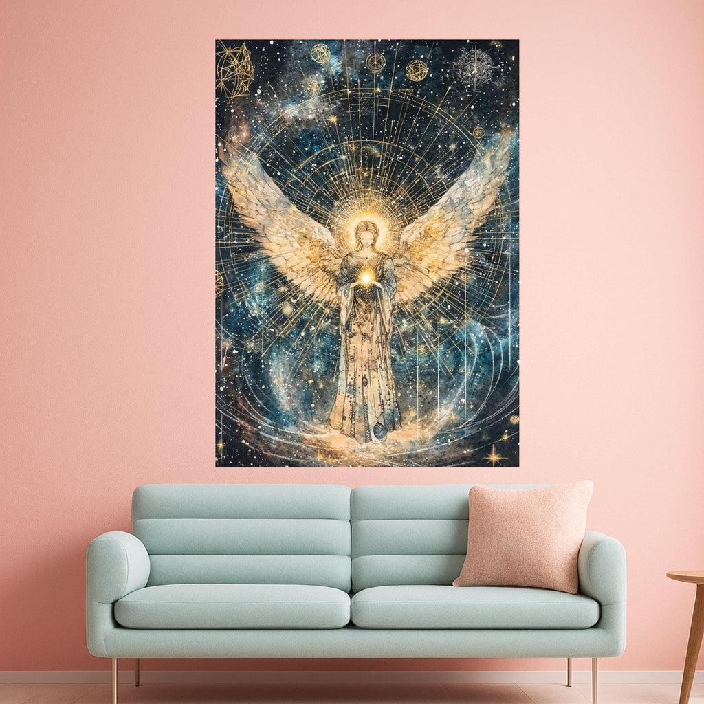 Radiant Angelic Glow Canvas, Spiritual Wall Art, Celestial Wings Decoration, Mystical Starry Night Canvas, Inspirational Home Ready To Hang,