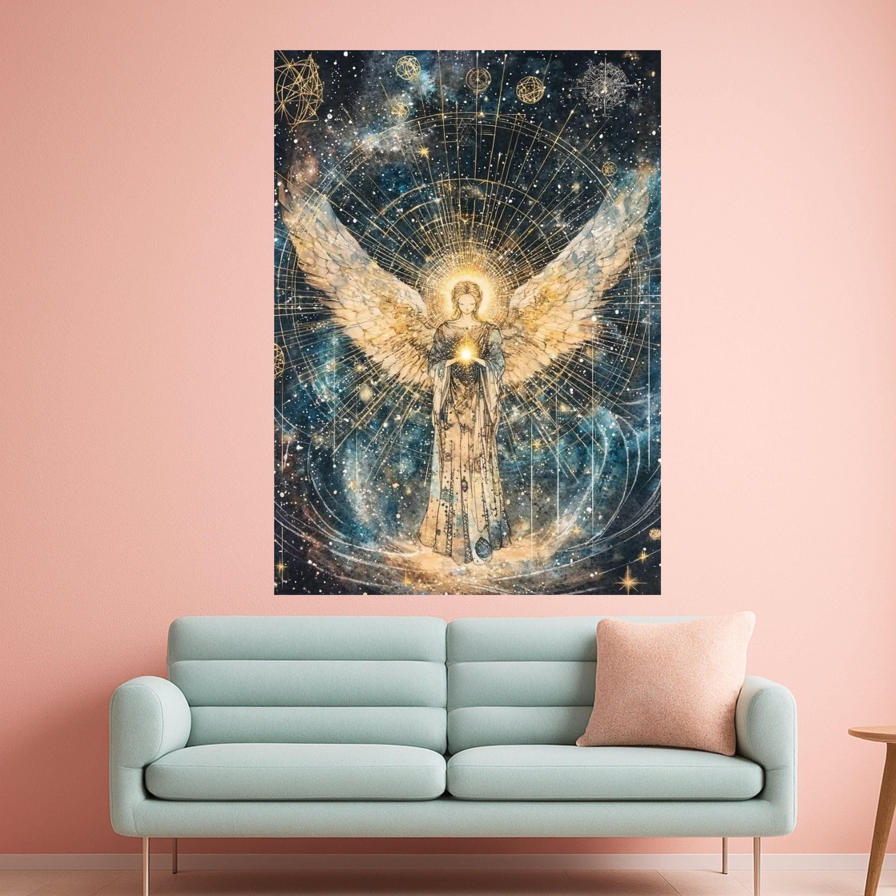 Radiant Angelic Glow Canvas, Spiritual Wall Art, Celestial Wings Decoration, Mystical Starry Night Canvas, Inspirational Home Ready To Hang,