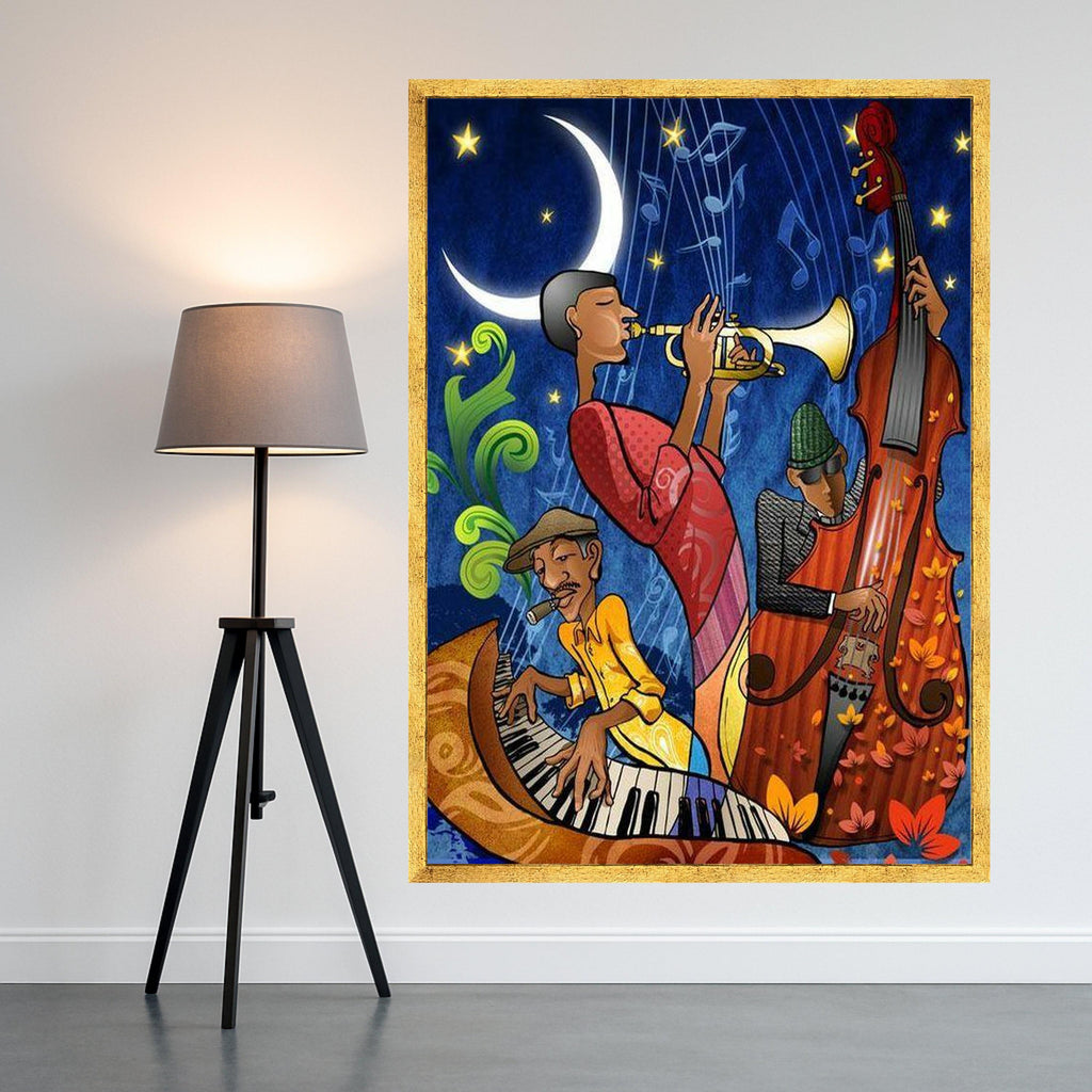 Colorful Jazz Night Canvas, Abstract Jazz Band Wall Art, Musician Illustration Canvas, Vibrant Musical Instruments Decor, Ready To Hang,