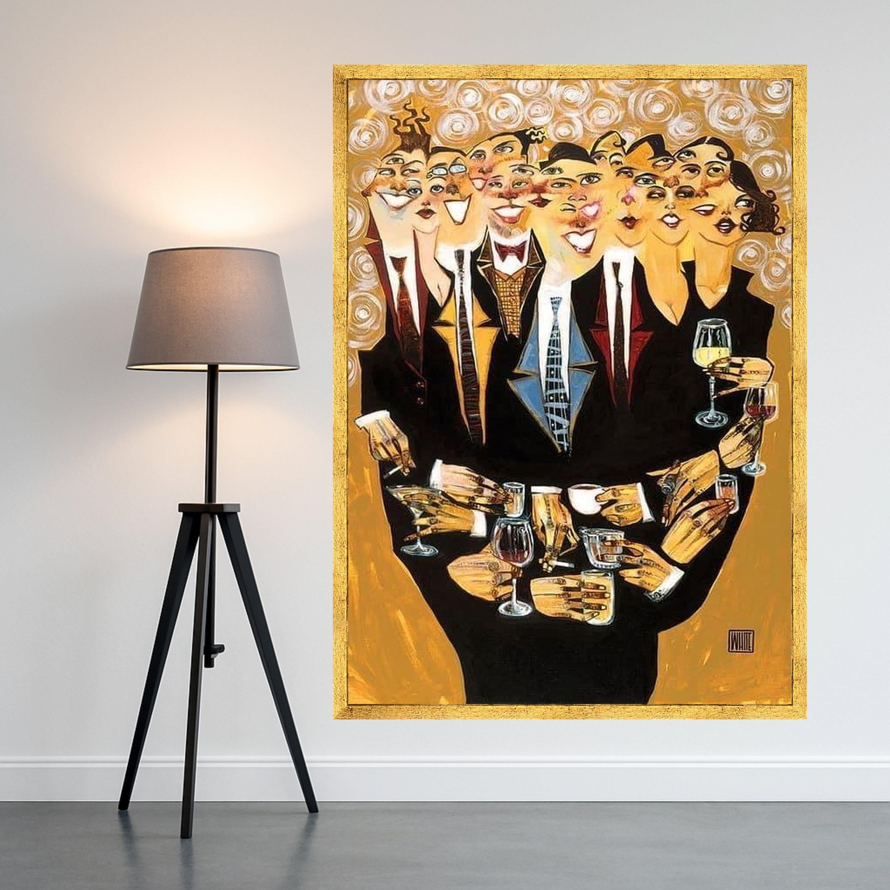 Happy People Toasting Canvas, Abstract Party Scene Wall Art, Celebration Decor, Colorful Social Gathering Canvas, Modern Home Ready To Hang,