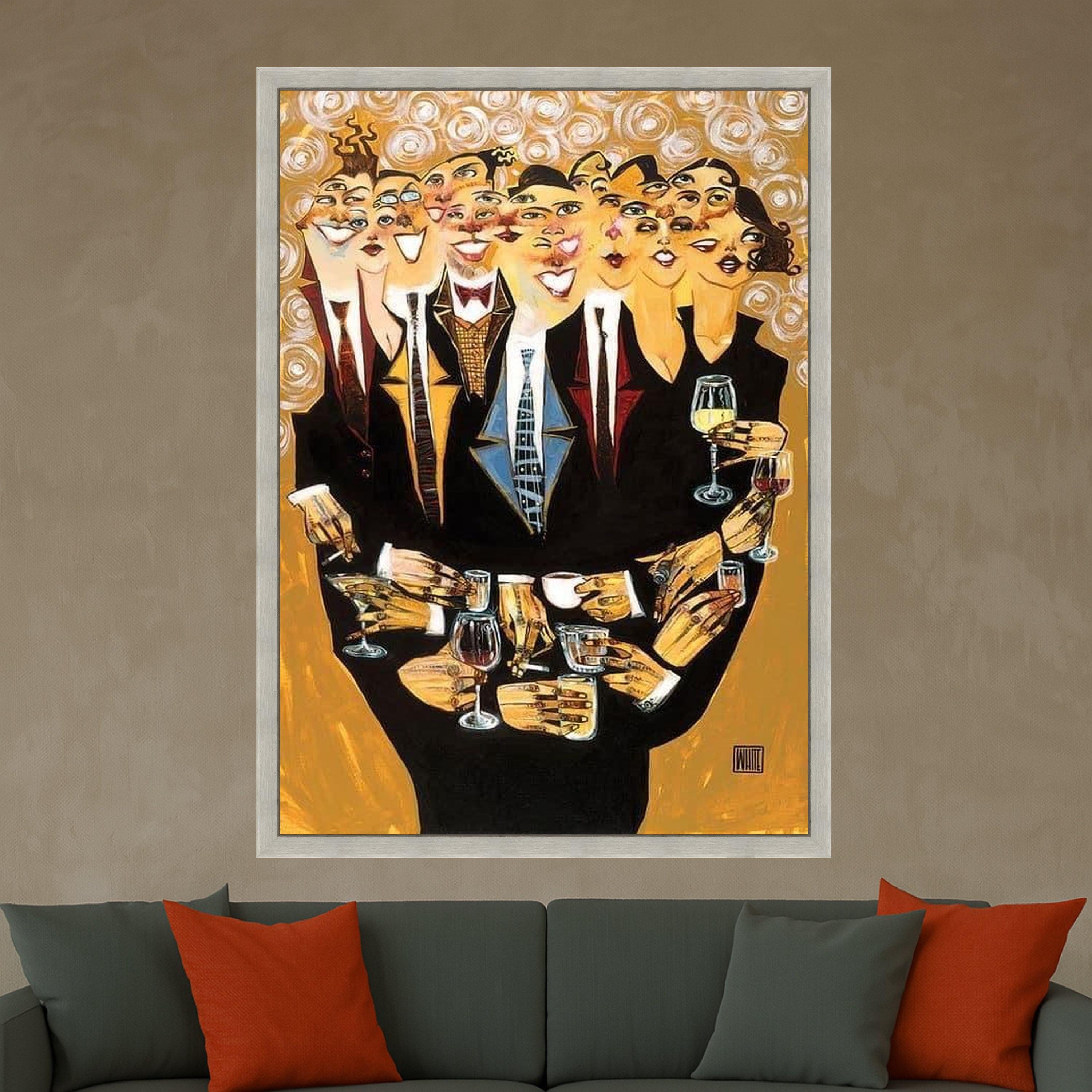 Happy People Toasting Canvas, Abstract Party Scene Wall Art, Celebration Decor, Colorful Social Gathering Canvas, Modern Home Ready To Hang,