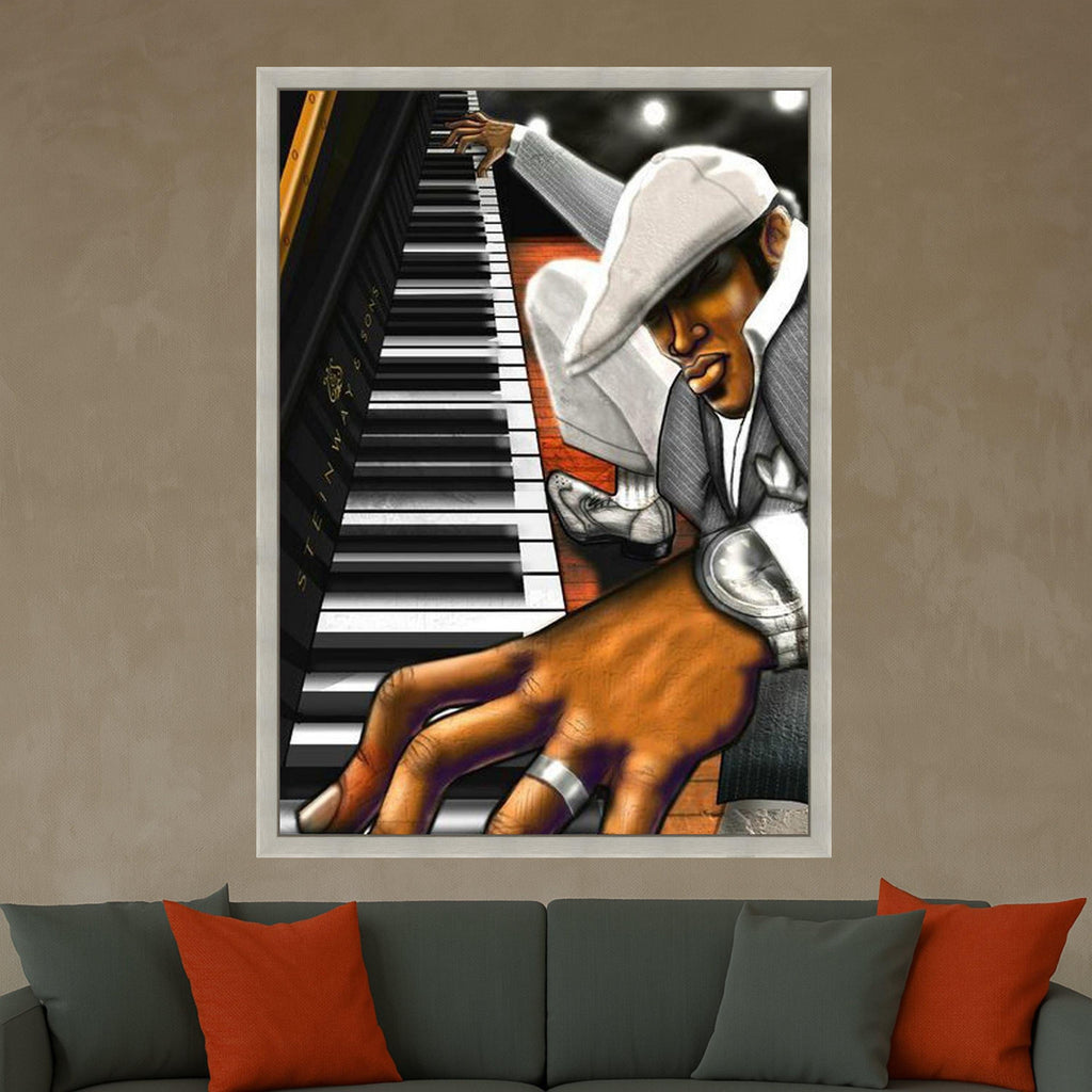 Jazz Pianist Playing Piano Canvas, Urban Music Art, Contemporary Wall Decor, Musician Portrait Canvas, Home Music Room Art Ready To Hang,