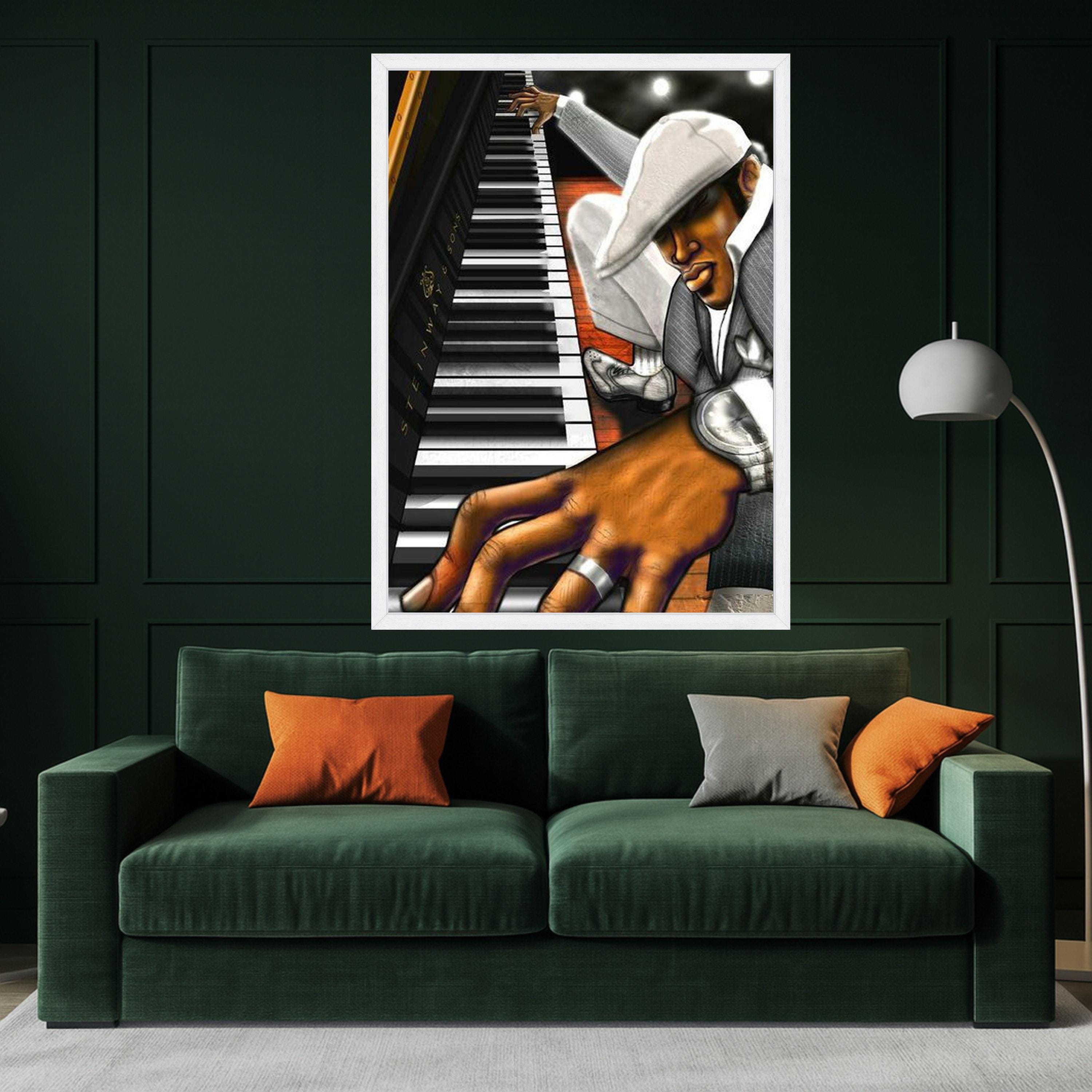 Jazz Pianist Playing Piano Canvas, Urban Music Art, Contemporary Wall Decor, Musician Portrait Canvas, Home Music Room Art Ready To Hang,