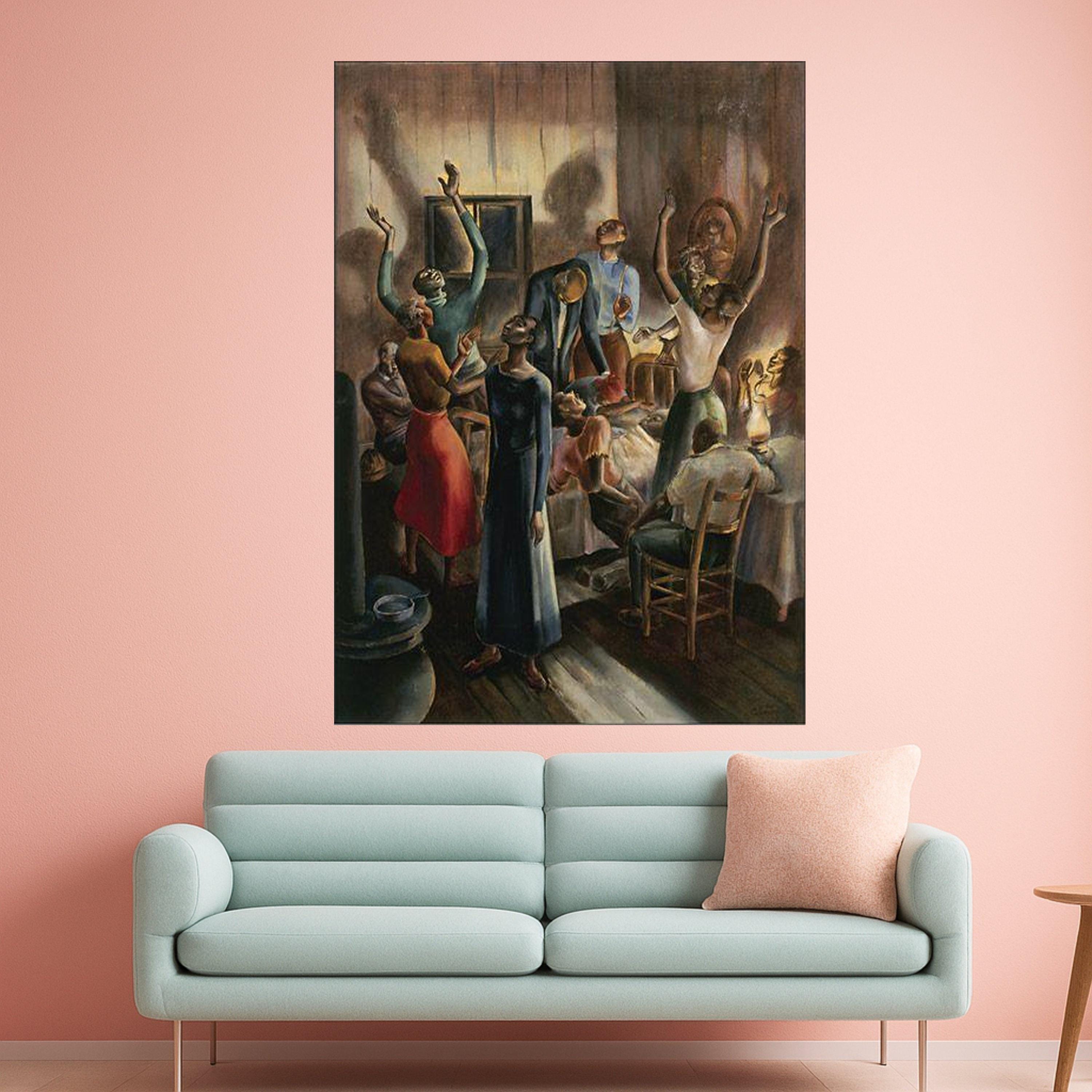 Spiritual Celebration Canvas Wall Art, Joyful People Dancing Canvas, Vintage Religious Gathering, African American Culture Ready To Hang,