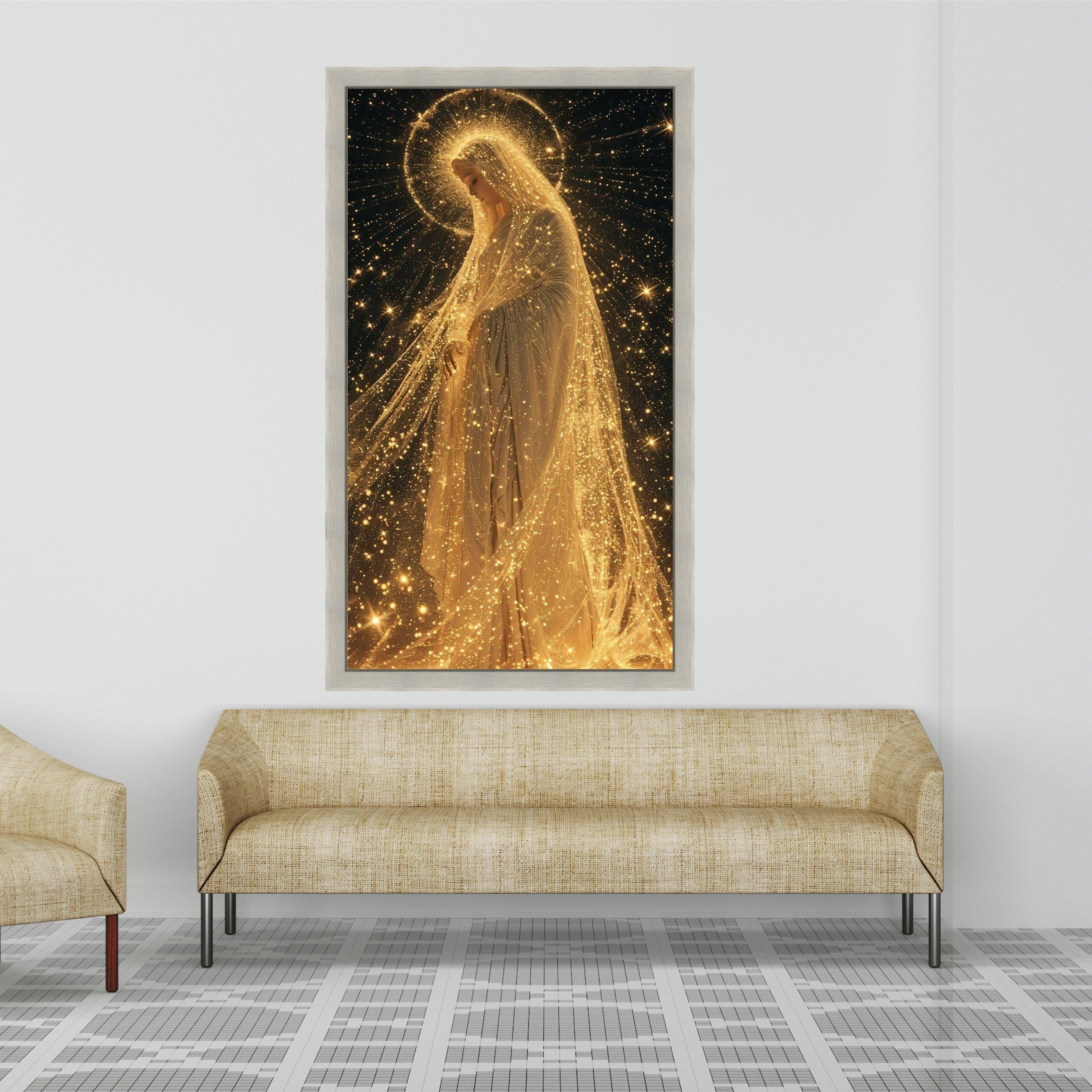 Radiant Divine Woman Canvas, Glowing Spiritual Art, Golden Light Halo, Inspirational Wall Decor, Mystical Canvas Wall Art Ready To Hang,