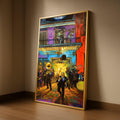 Vibrant Jazz Night Canvas Wall Art, Colorful Musician Scene, Dancing Couple Balcony, Urban Nightlife Painting, Home Decor Ready To Hang,