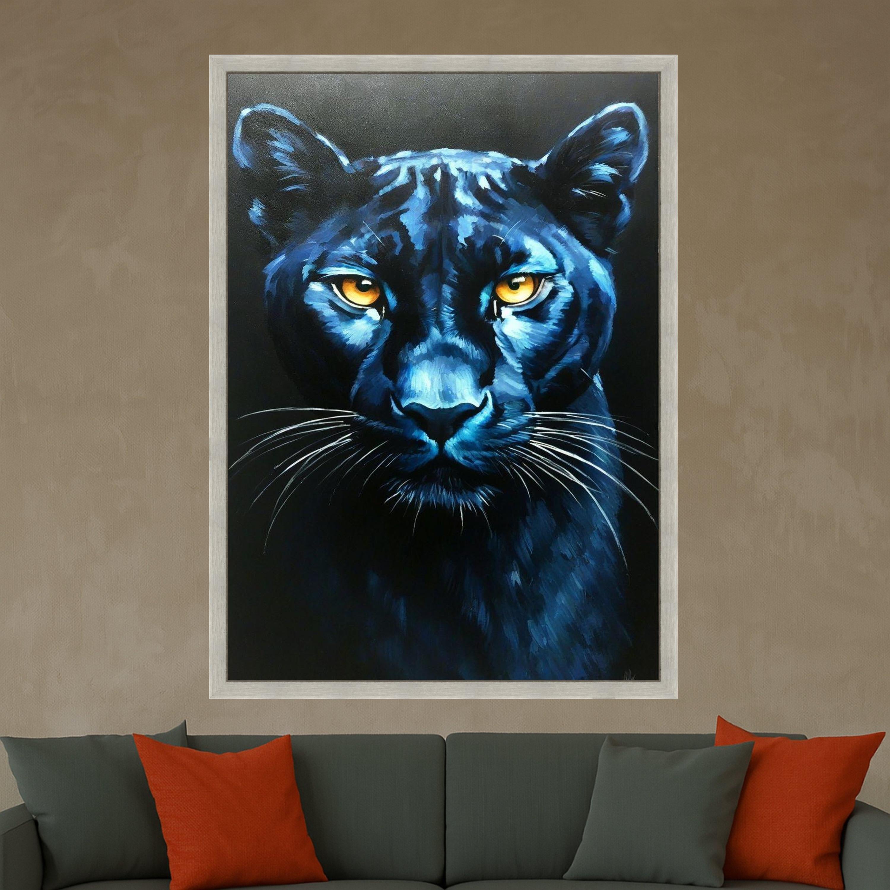 Bold Black Panther Canvas Wall Art, Fierce Jungle Cat Painting, Wildlife Face Close-Up, Modern Animal Wall Decor, Ready to Ready To Hang,