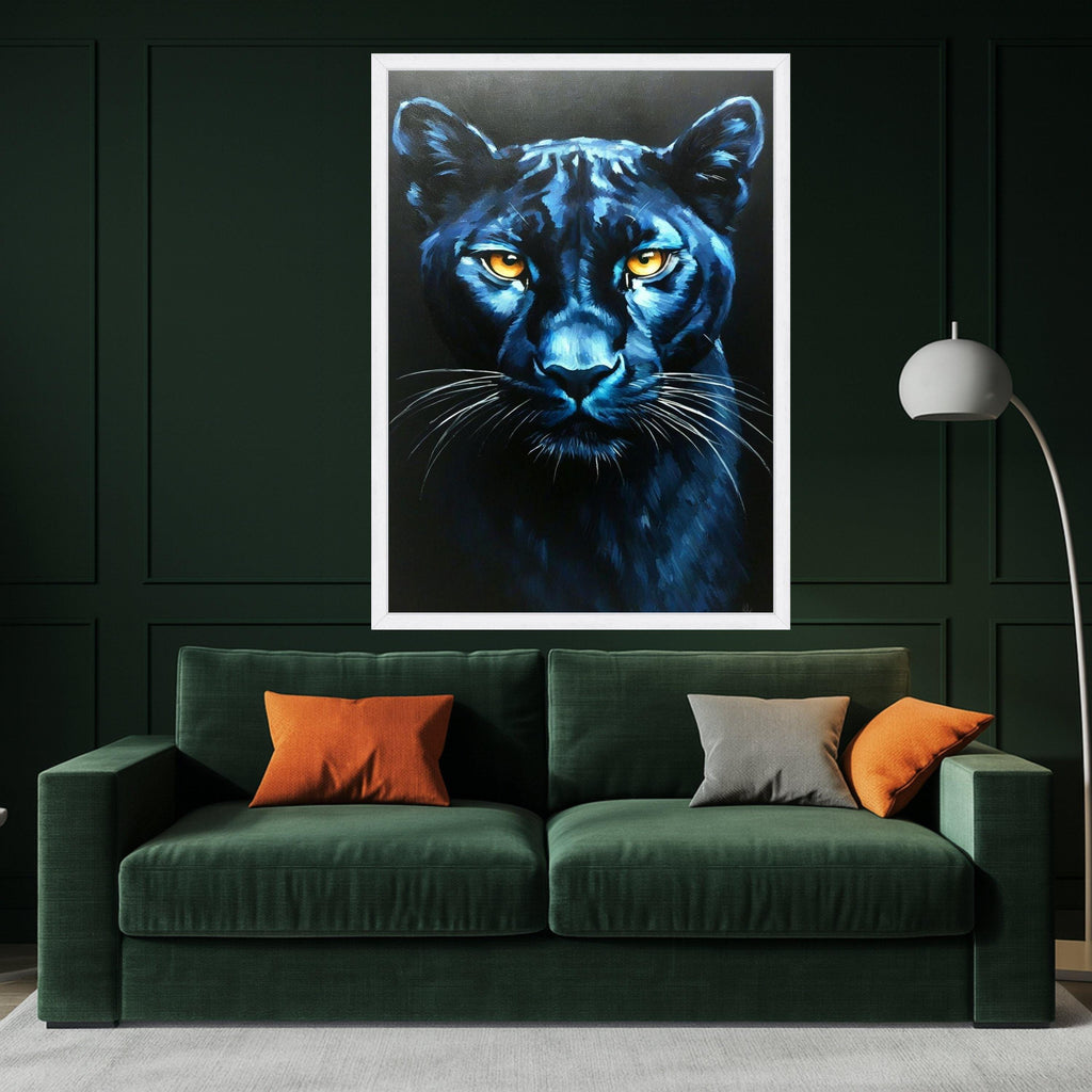 Bold Black Panther Canvas Wall Art, Fierce Jungle Cat Painting, Wildlife Face Close-Up, Modern Animal Wall Decor, Ready to Ready To Hang,