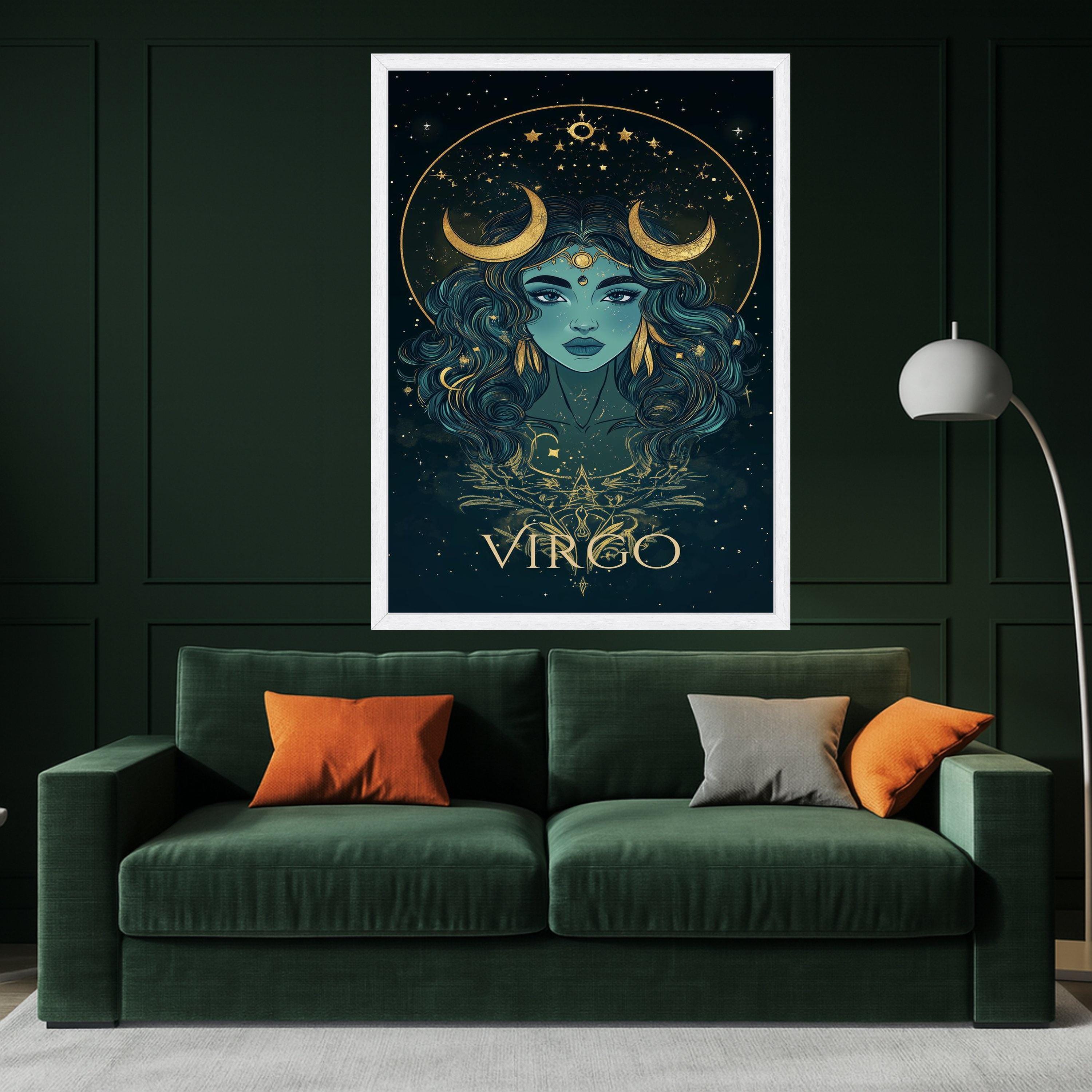 Virgo Zodiac Canvas Wall Art, Mystical Goddess Portrait, Astrological Sign Decor, Celestial Moon and Stars, Spiritual Wall Ready To Hang,