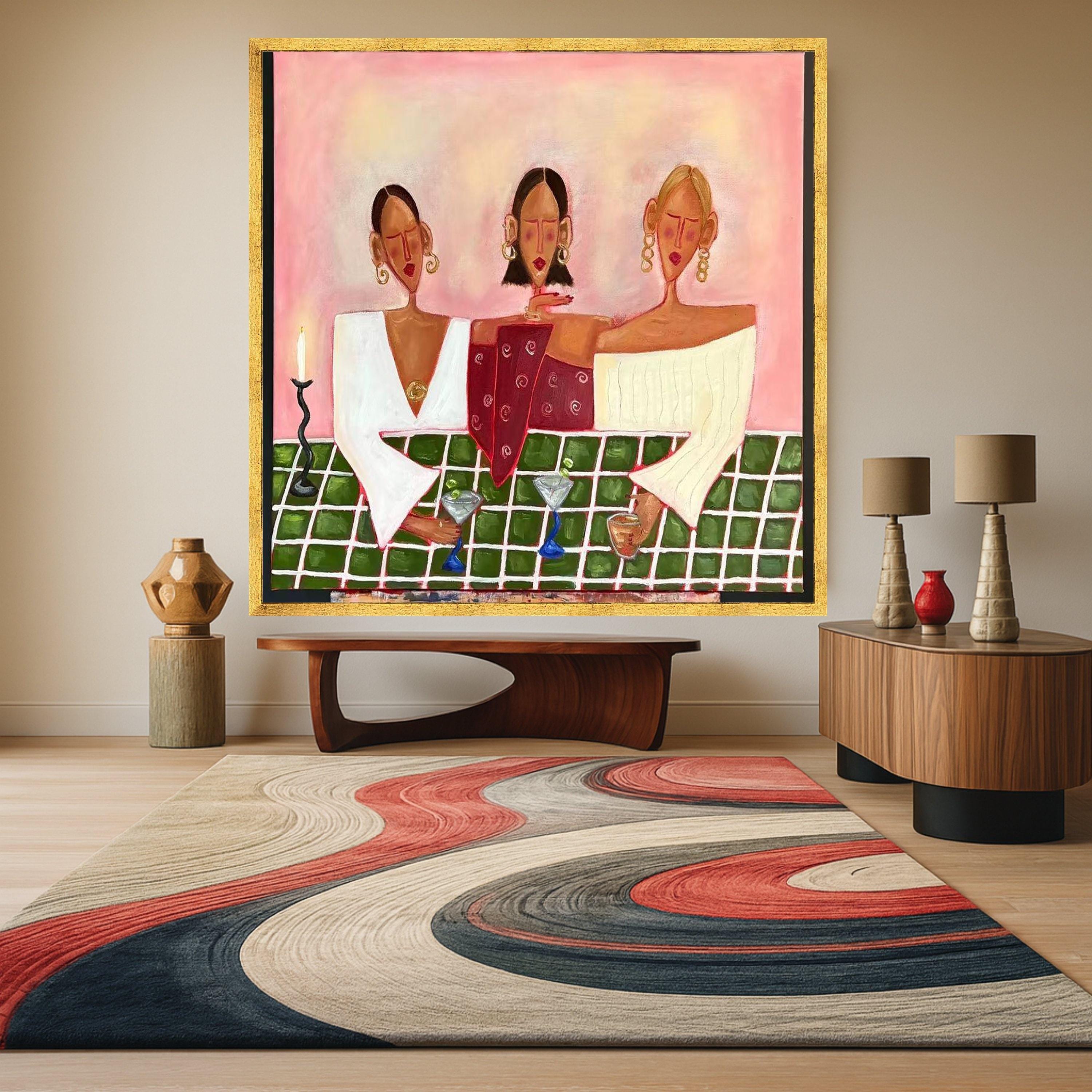 Modern Abstract Women Canvas, Stylish Cocktail Party Scene, Contemporary Figurative Art, Colorful Social Gathering Wall Art, Ready To Hang,