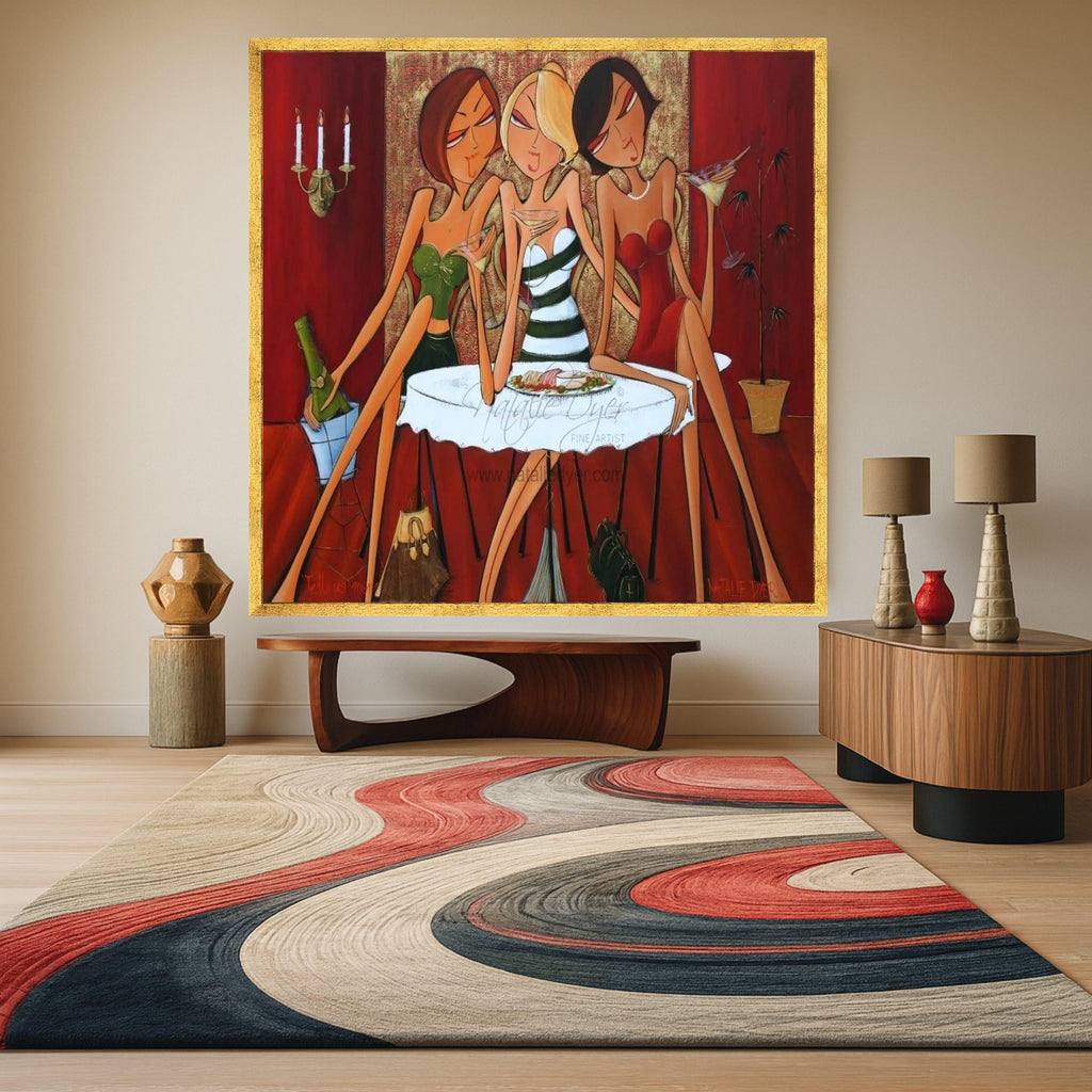 Stylish Ladies Night Out Canvas, Elegant Women Drinking Cocktails, Modern Social Scene Wall Art, Contemporary Party Ready To Hang,