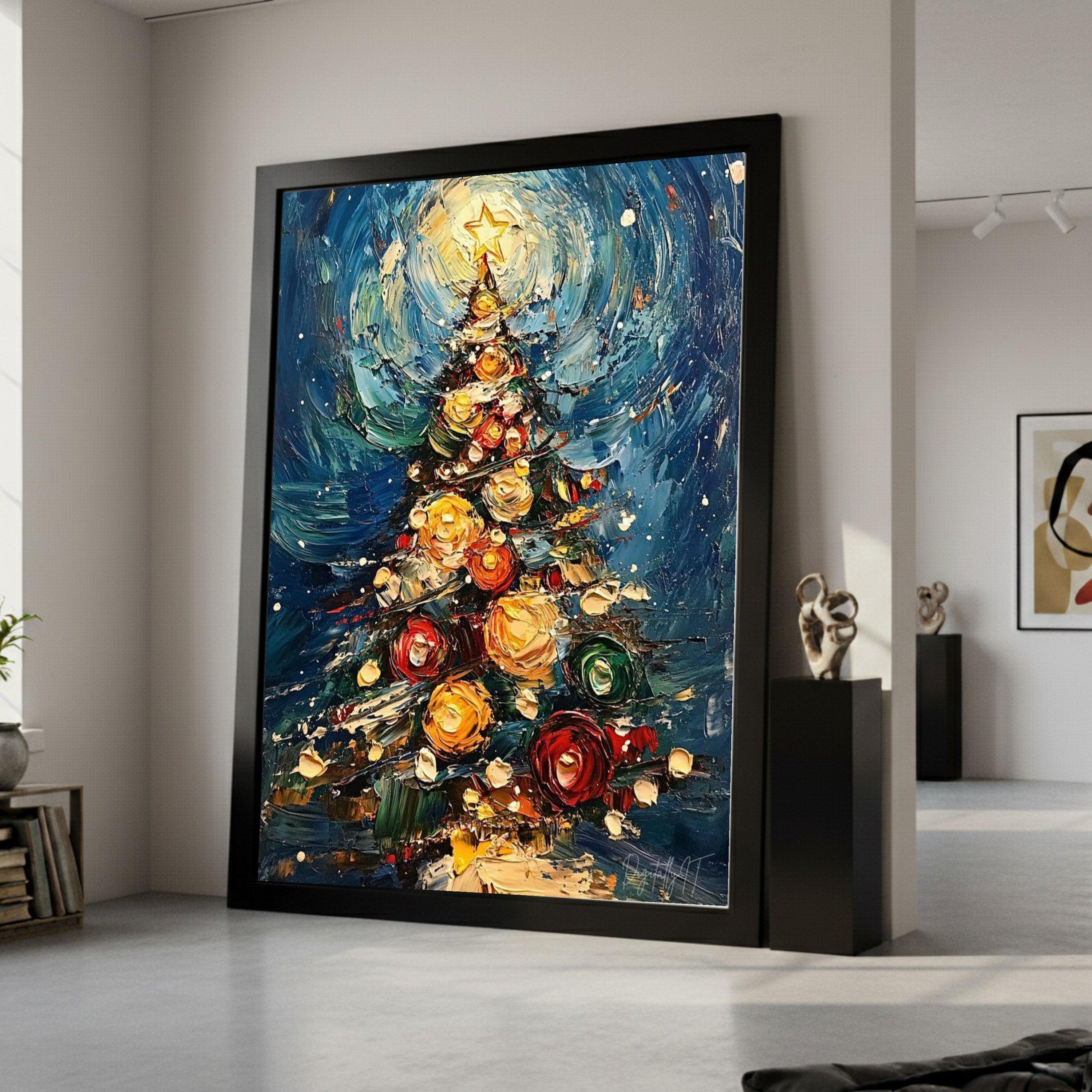 Vibrant Abstract Christmas Tree Canvas, Holiday Wall Art, Winter Decoration, Festive Home Canvas, Holiday Season Painting Ready To Hang,