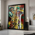Vibrant Jazz Saxophone Player Canvas, Abstract Music Art, Colorful Musician Wall Decor, Urban Instrument Painting, Home Art Ready To Hang,