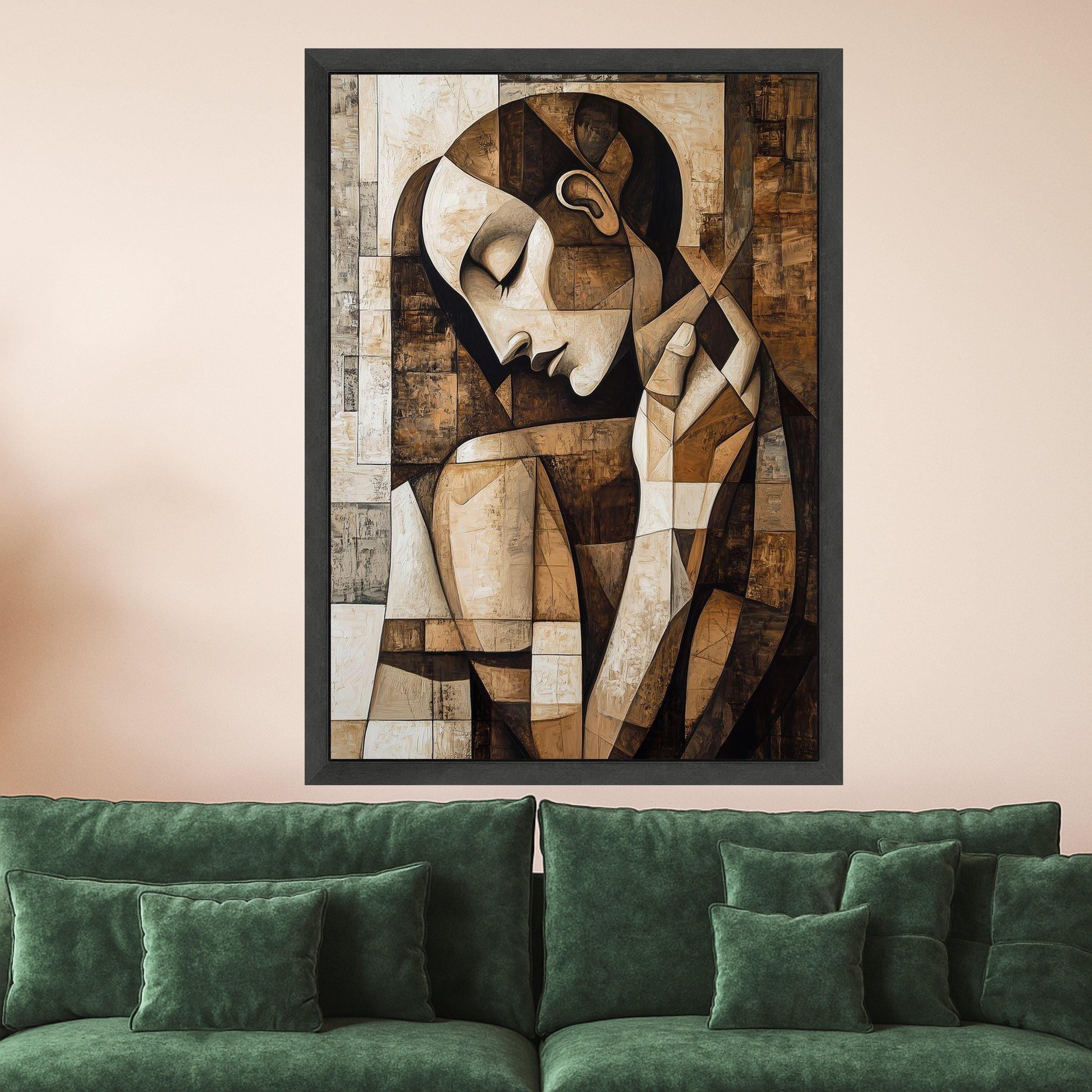 Abstract Woman Portrait Canvas Wall Art, Modern Cubism Style, Brown Tones Decorative Canvas, Contemporary Artistic Home Decor Ready To Hang,