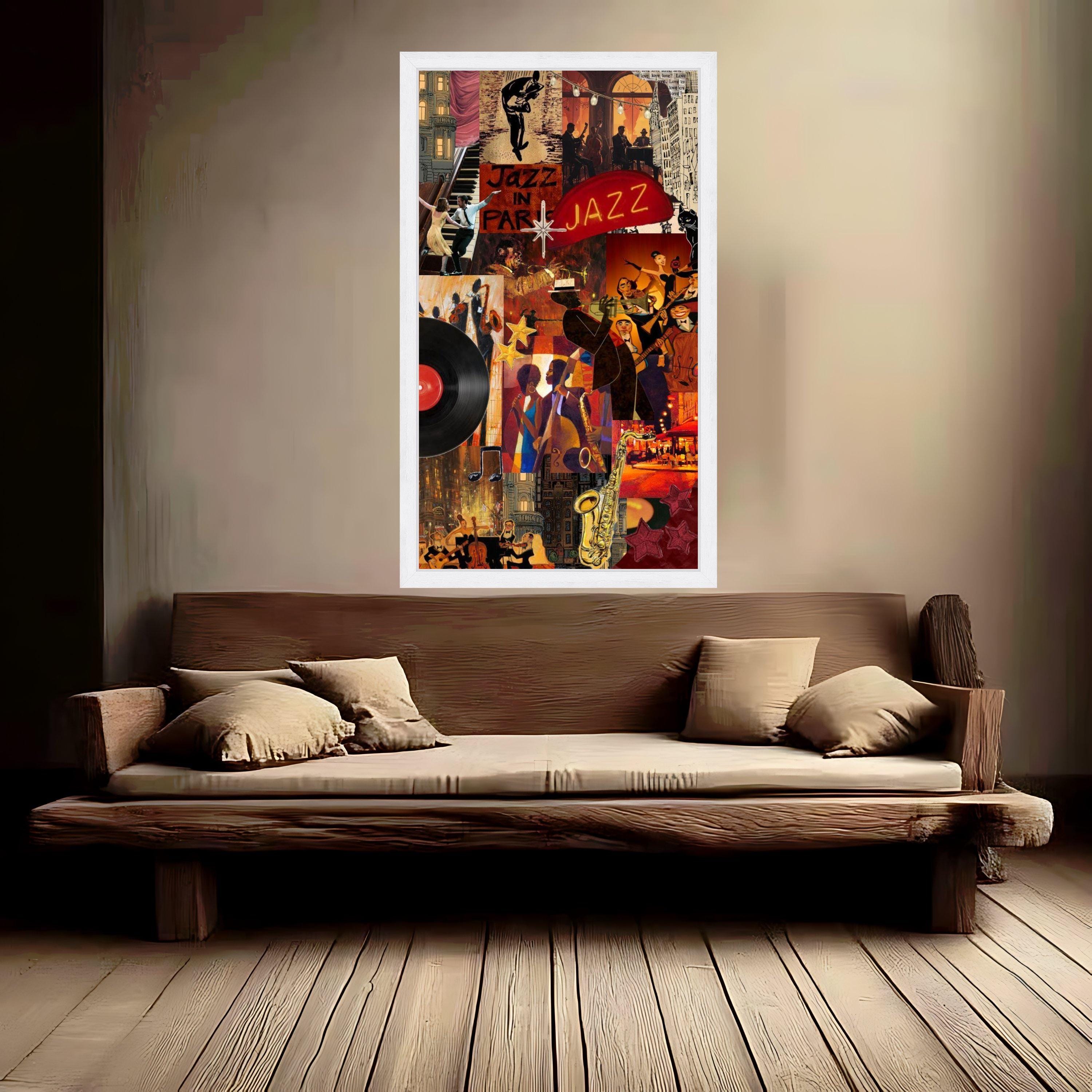 Vibrant Jazz Night Collage, Musical Instruments Canvas, Retro Vinyl Record Art, Jazz Dance Scene Wall Decor, Home Music Room Ready To Hang,