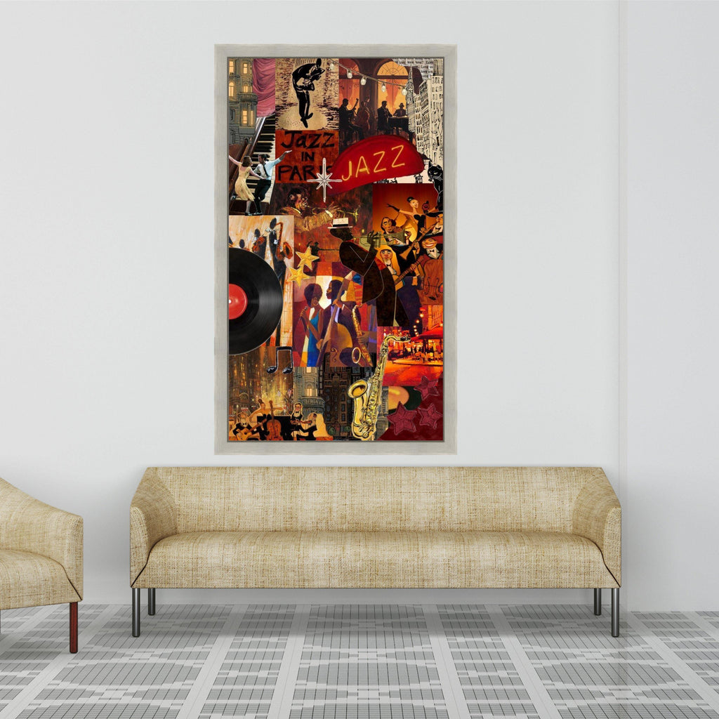 Vibrant Jazz Night Collage, Musical Instruments Canvas, Retro Vinyl Record Art, Jazz Dance Scene Wall Decor, Home Music Room Ready To Hang,