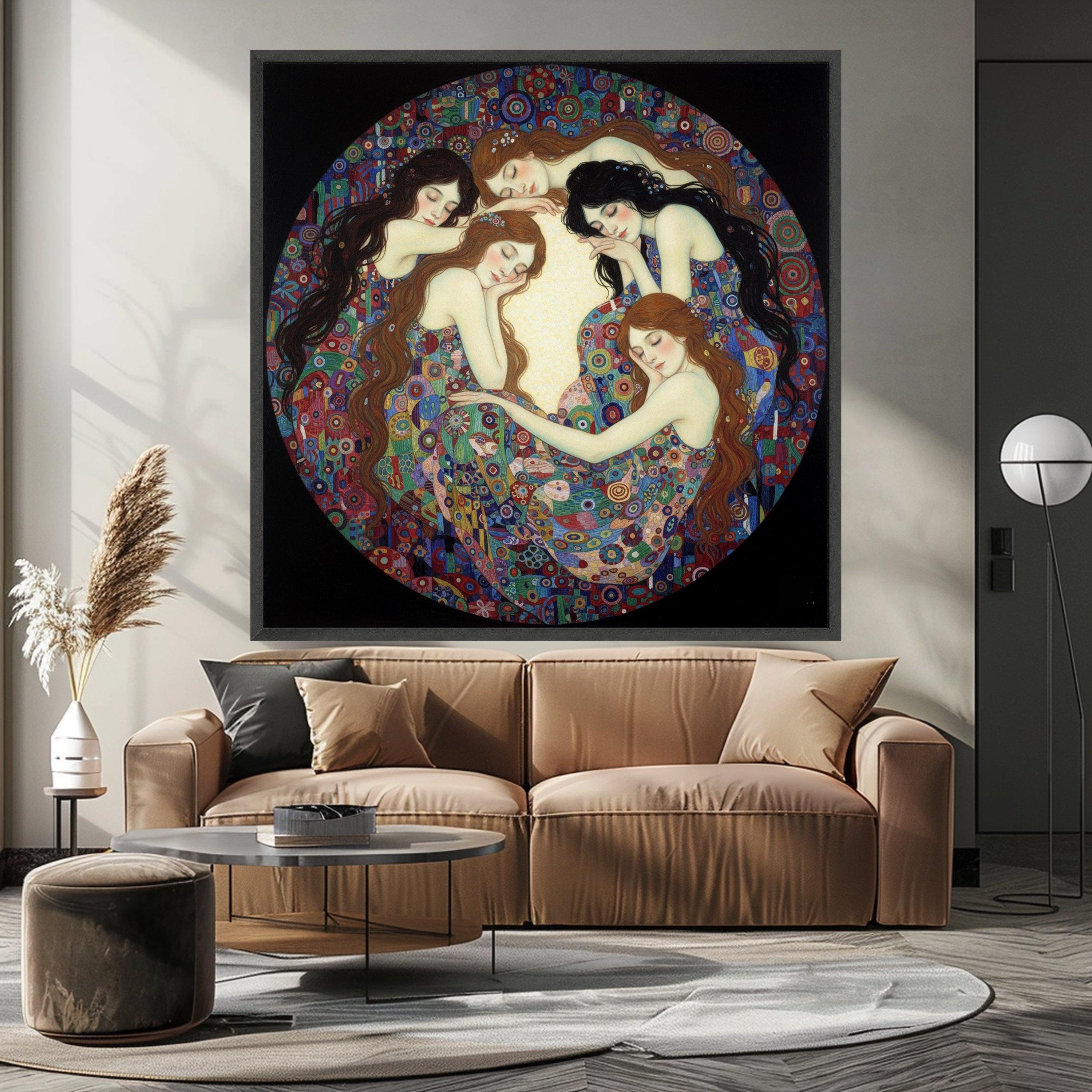 Dreaming Women Circle Canvas Wall Art, Colorful Abstract Pattern, Bohemian Home Decor, Feminine Bedroom Canvas, Artistic Wall Ready To Hang,