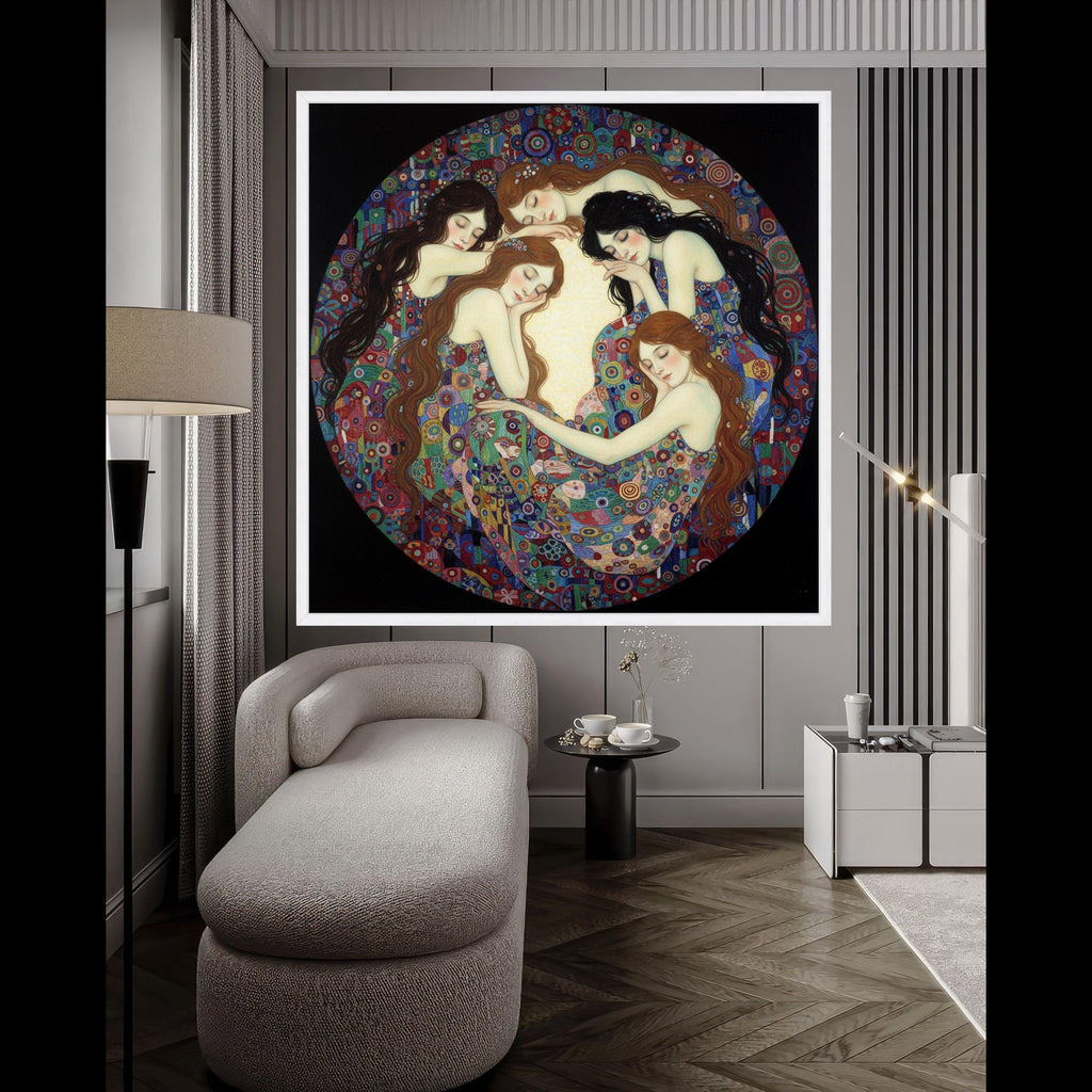 Dreaming Women Circle Canvas Wall Art, Colorful Abstract Pattern, Bohemian Home Decor, Feminine Bedroom Canvas, Artistic Wall Ready To Hang,