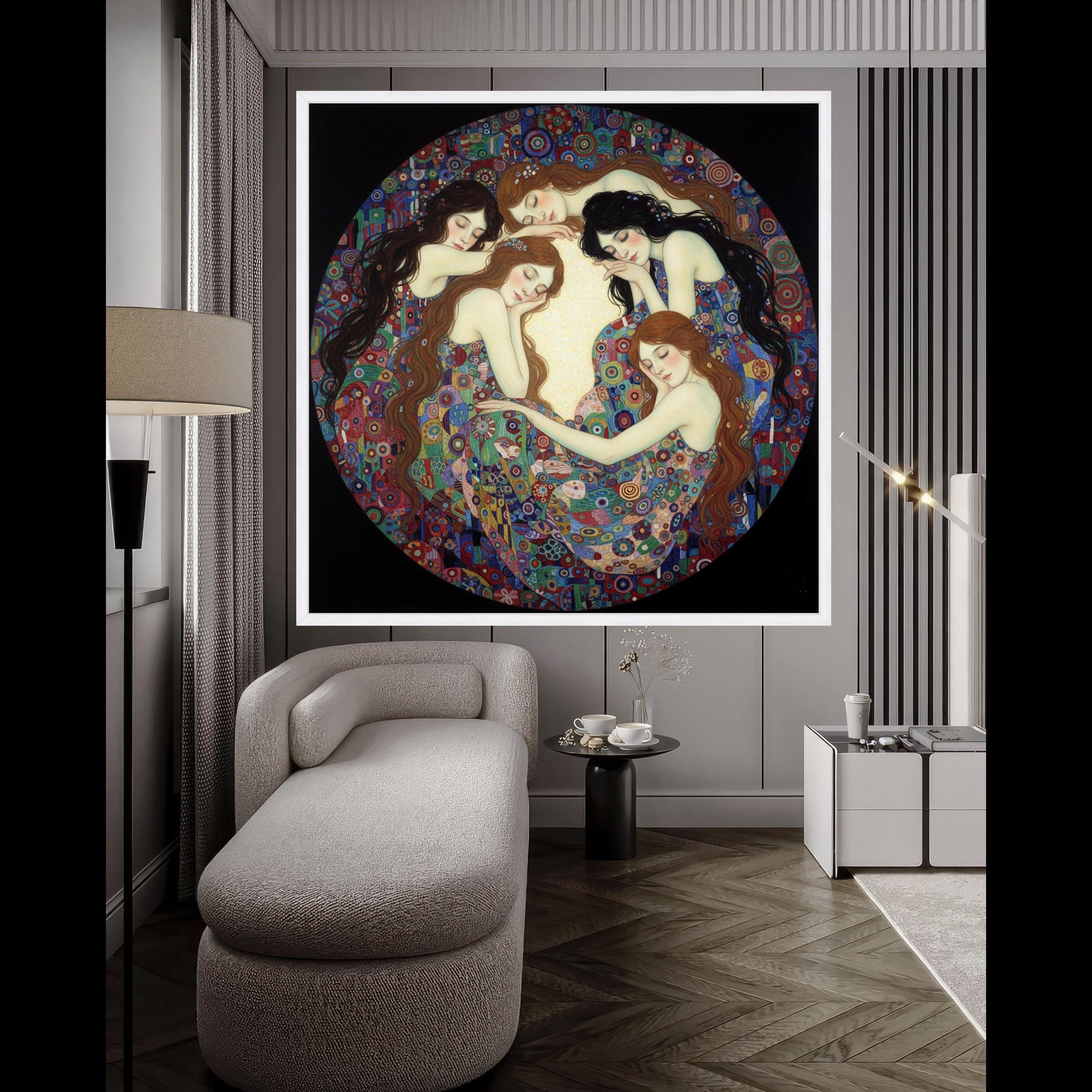 Dreaming Women Circle Canvas Wall Art, Colorful Abstract Pattern, Bohemian Home Decor, Feminine Bedroom Canvas, Artistic Wall Ready To Hang,