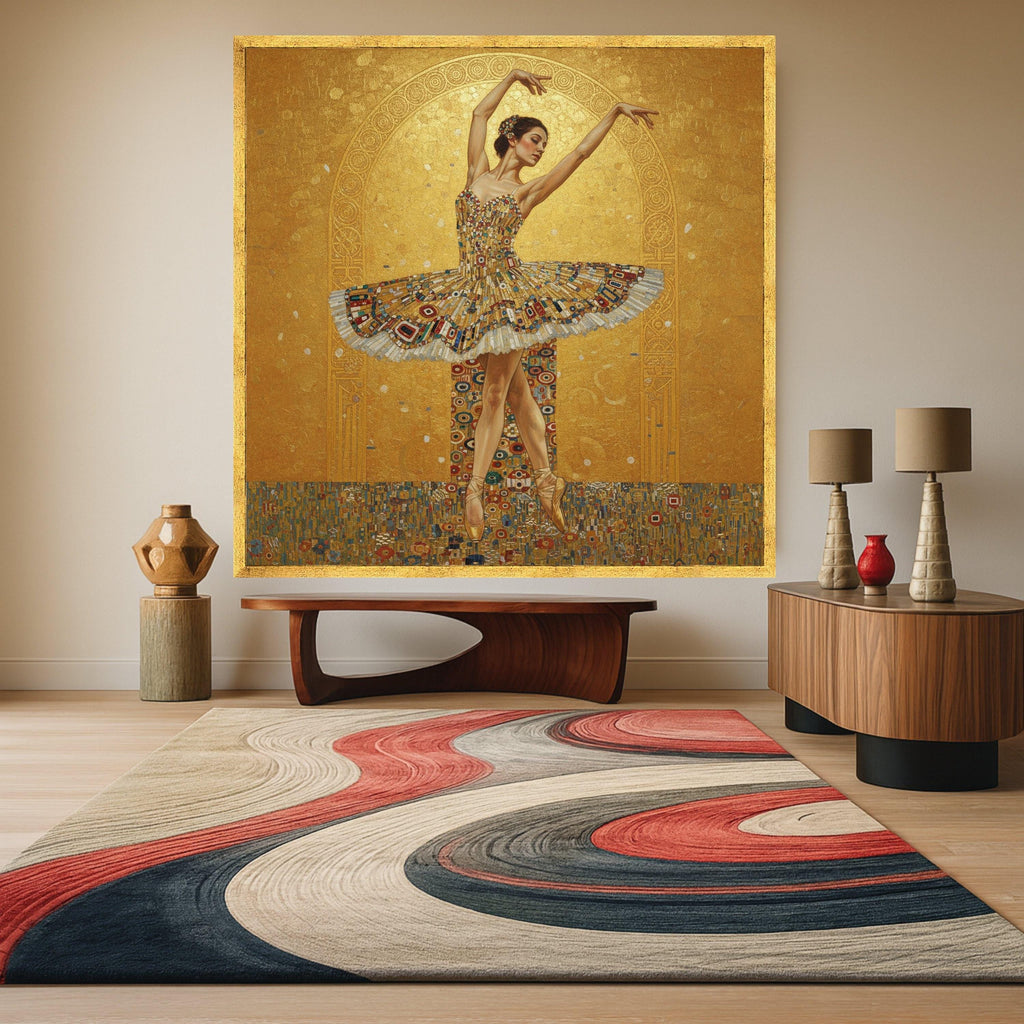 Elegant Ballet Dancer Canvas Wall Art, Golden Tutu Dance Print, Artistic Ballet Poster, Modern Dance Home Decor, Ready to Ready To Hang,