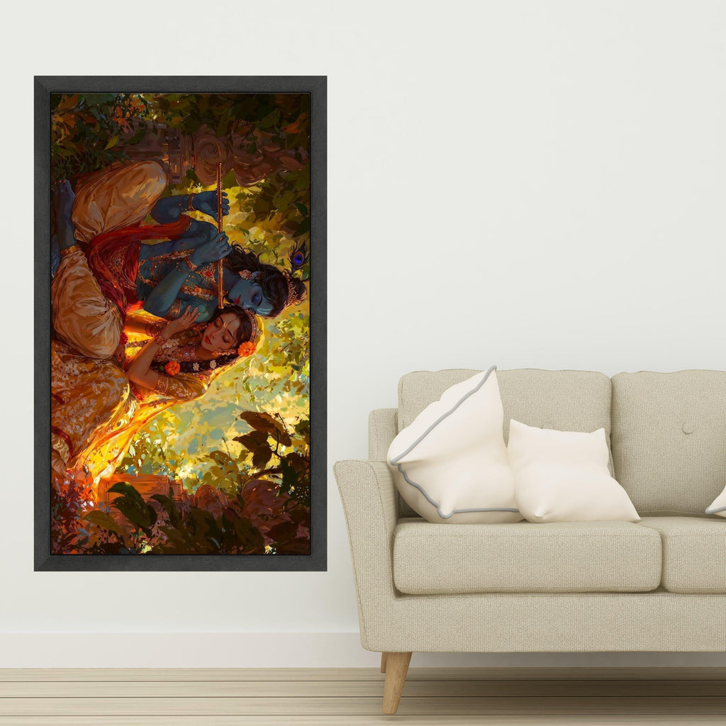 Romantic Krishna and Radha Canvas, Indian Mythology Wall Art, Divine Love Painting, Vibrant Spiritual Canvas, Home Decor Art Ready To Hang,