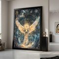 Radiant Angelic Glow Canvas, Spiritual Wall Art, Celestial Wings Decoration, Mystical Starry Night Canvas, Inspirational Home Ready To Hang,