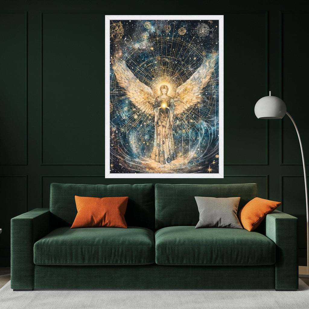 Radiant Angelic Glow Canvas, Spiritual Wall Art, Celestial Wings Decoration, Mystical Starry Night Canvas, Inspirational Home Ready To Hang,