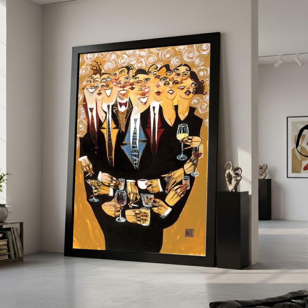 Happy People Toasting Canvas, Abstract Party Scene Wall Art, Celebration Decor, Colorful Social Gathering Canvas, Modern Home Ready To Hang,