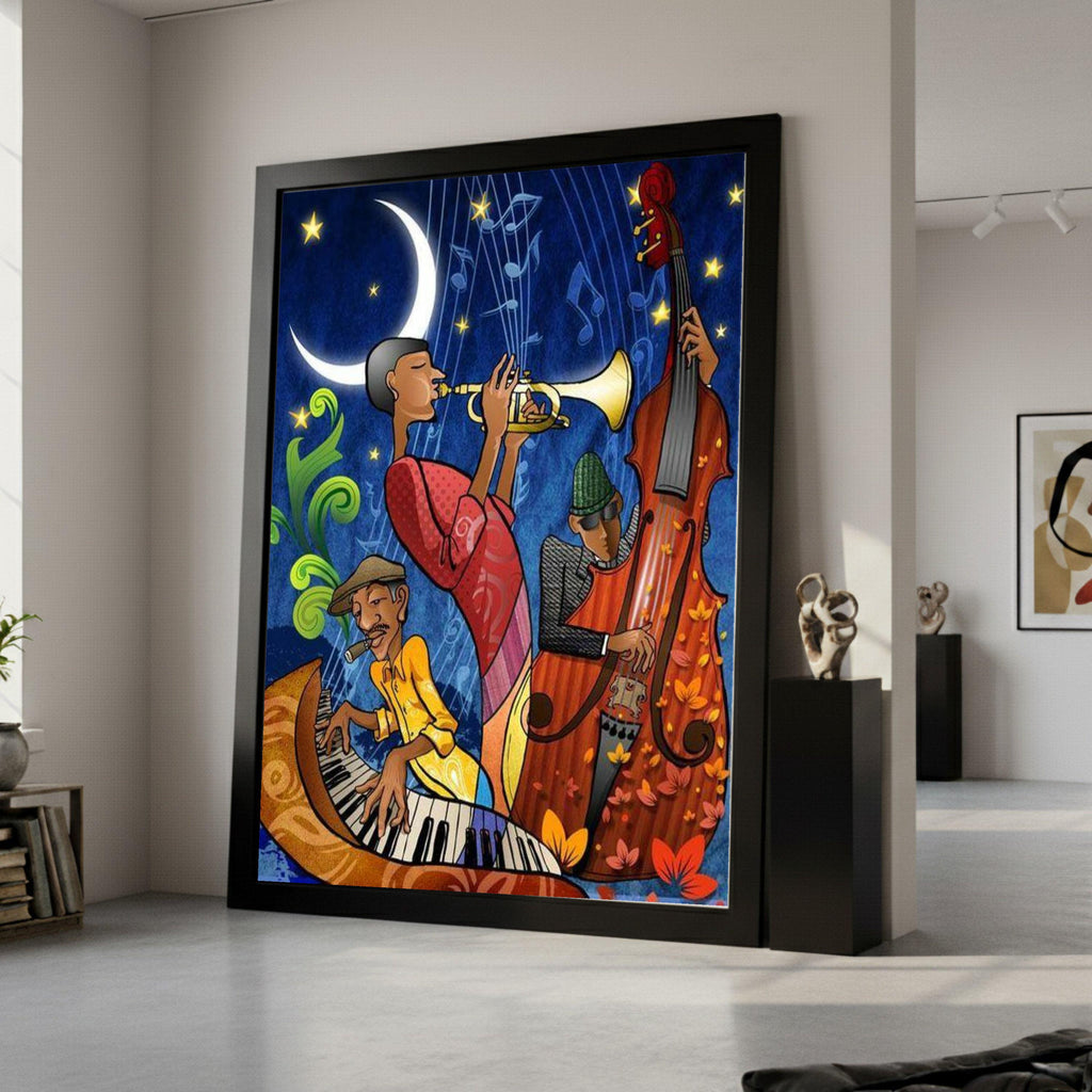 Colorful Jazz Night Canvas, Abstract Jazz Band Wall Art, Musician Illustration Canvas, Vibrant Musical Instruments Decor, Ready To Hang,