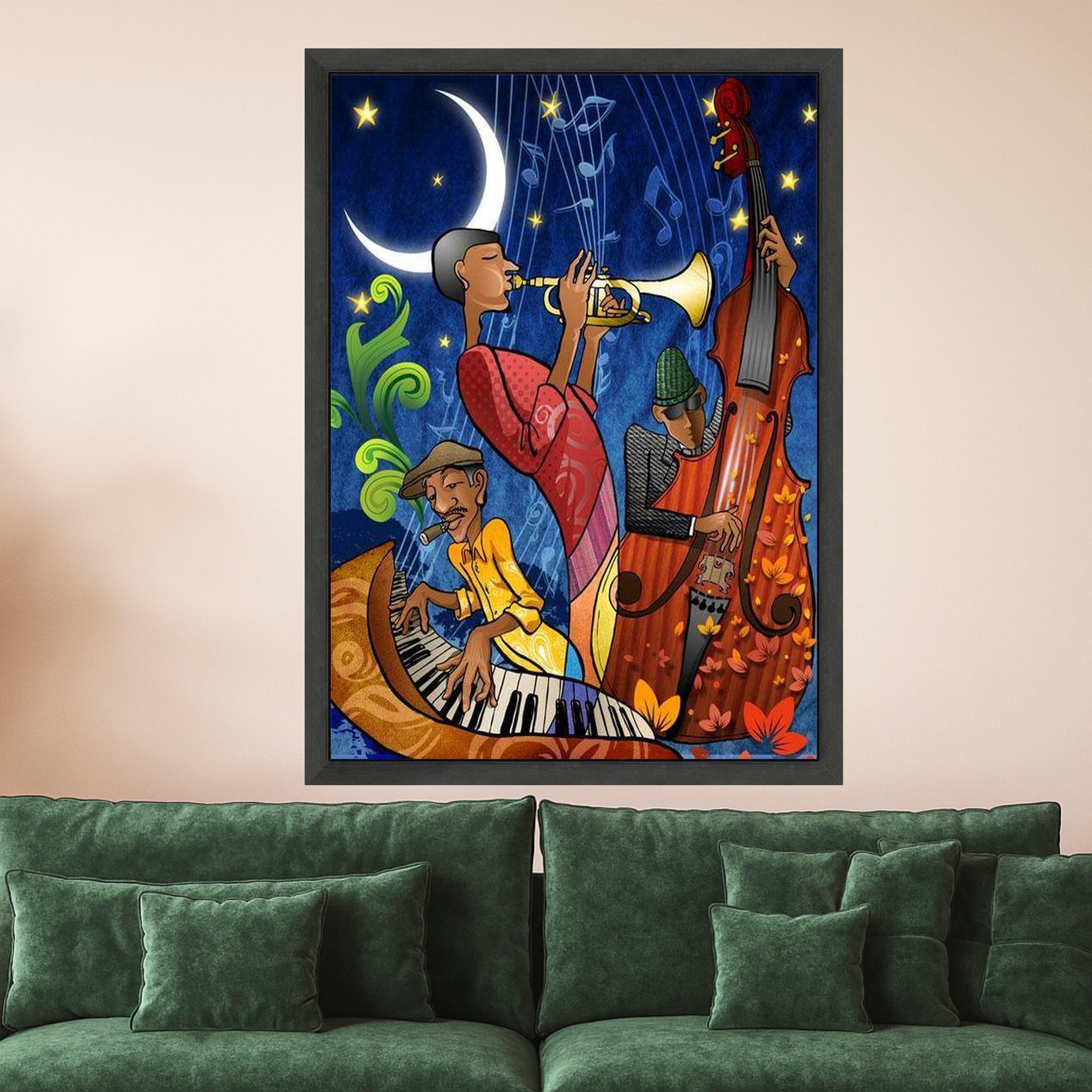 Colorful Jazz Night Canvas, Abstract Jazz Band Wall Art, Musician Illustration Canvas, Vibrant Musical Instruments Decor, Ready To Hang,