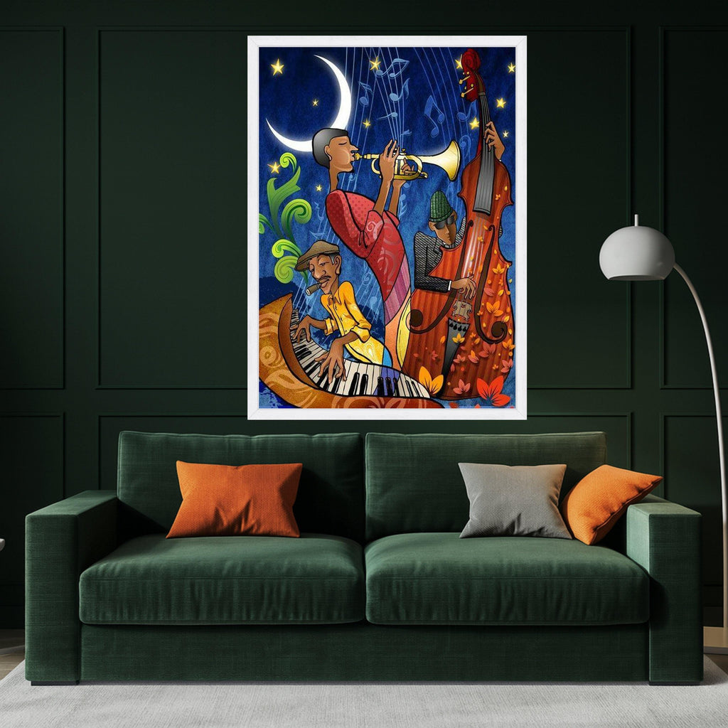 Colorful Jazz Night Canvas, Abstract Jazz Band Wall Art, Musician Illustration Canvas, Vibrant Musical Instruments Decor, Ready To Hang,