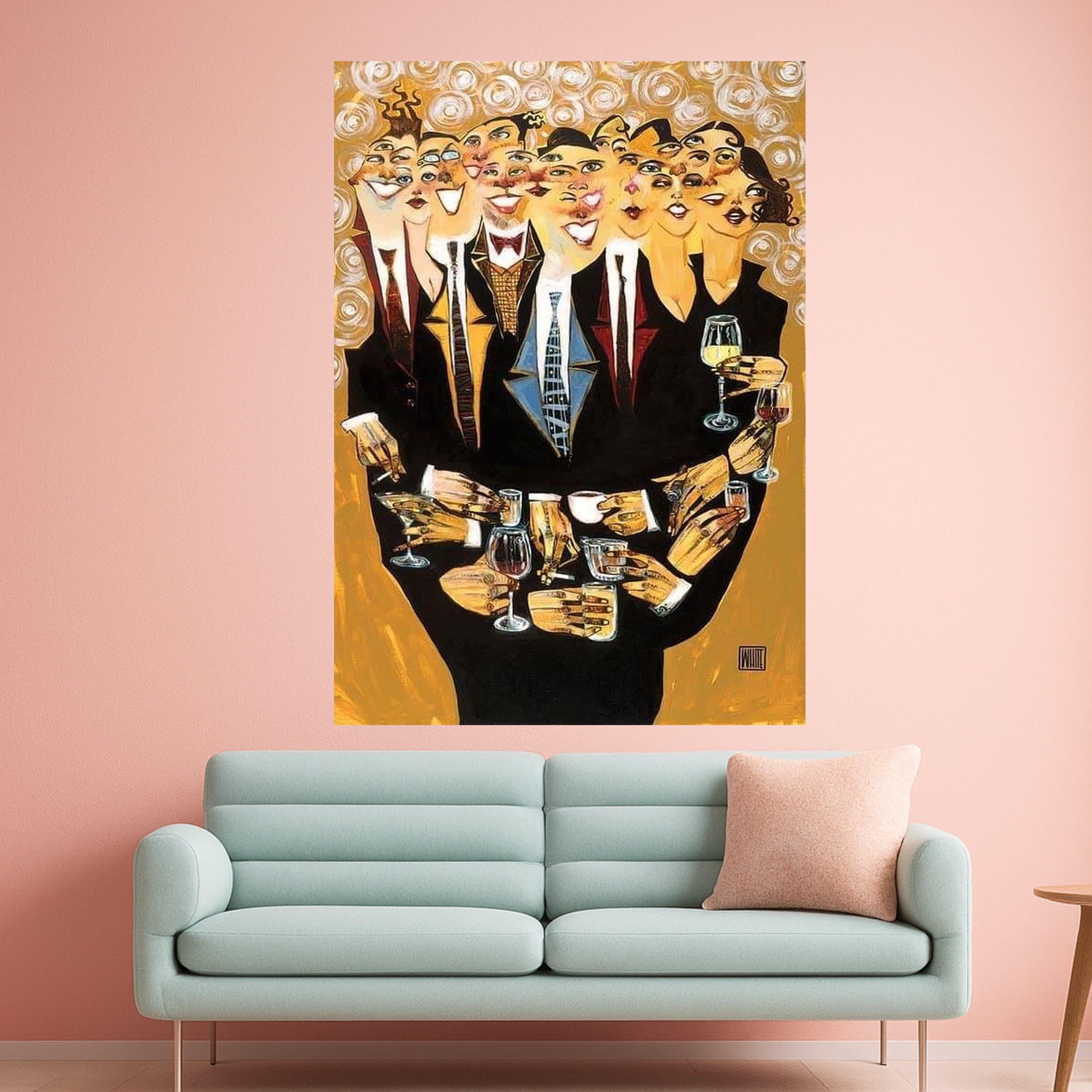 Happy People Toasting Canvas, Abstract Party Scene Wall Art, Celebration Decor, Colorful Social Gathering Canvas, Modern Home Ready To Hang,
