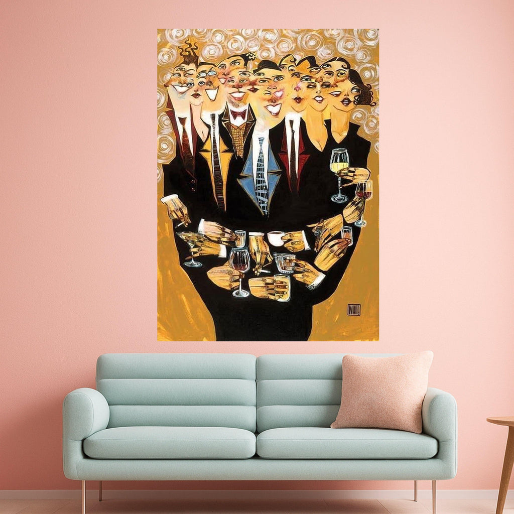 Happy People Toasting Canvas, Abstract Party Scene Wall Art, Celebration Decor, Colorful Social Gathering Canvas, Modern Home Ready To Hang,
