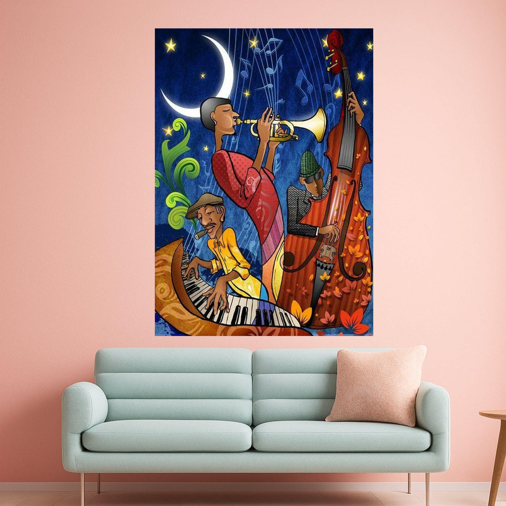 Colorful Jazz Night Canvas, Abstract Jazz Band Wall Art, Musician Illustration Canvas, Vibrant Musical Instruments Decor, Ready To Hang,