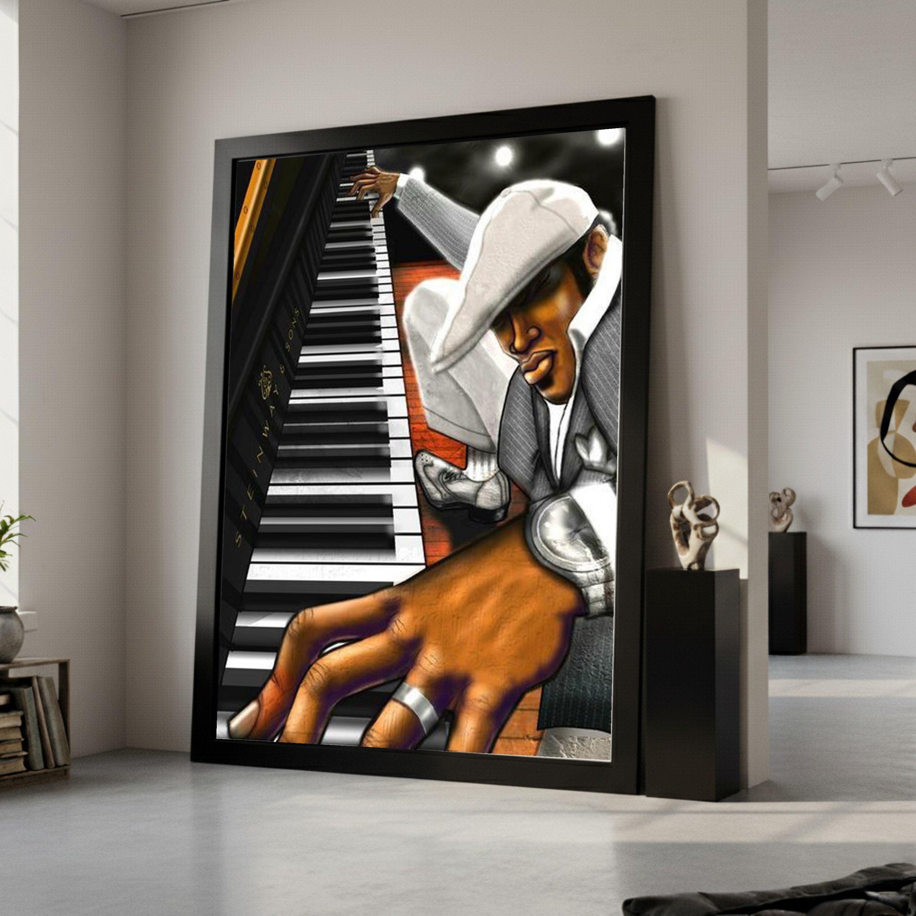 Jazz Pianist Playing Piano Canvas, Urban Music Art, Contemporary Wall Decor, Musician Portrait Canvas, Home Music Room Art Ready To Hang,