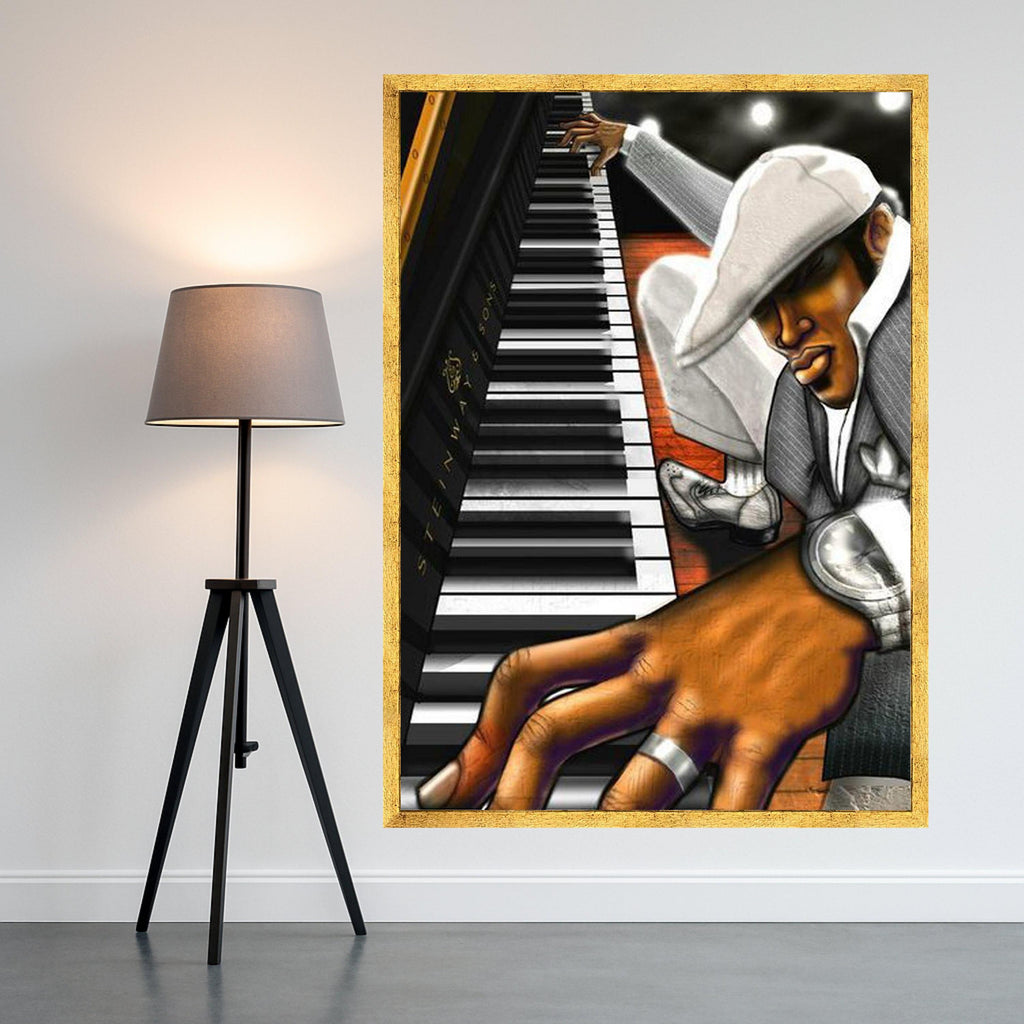 Jazz Pianist Playing Piano Canvas, Urban Music Art, Contemporary Wall Decor, Musician Portrait Canvas, Home Music Room Art Ready To Hang,