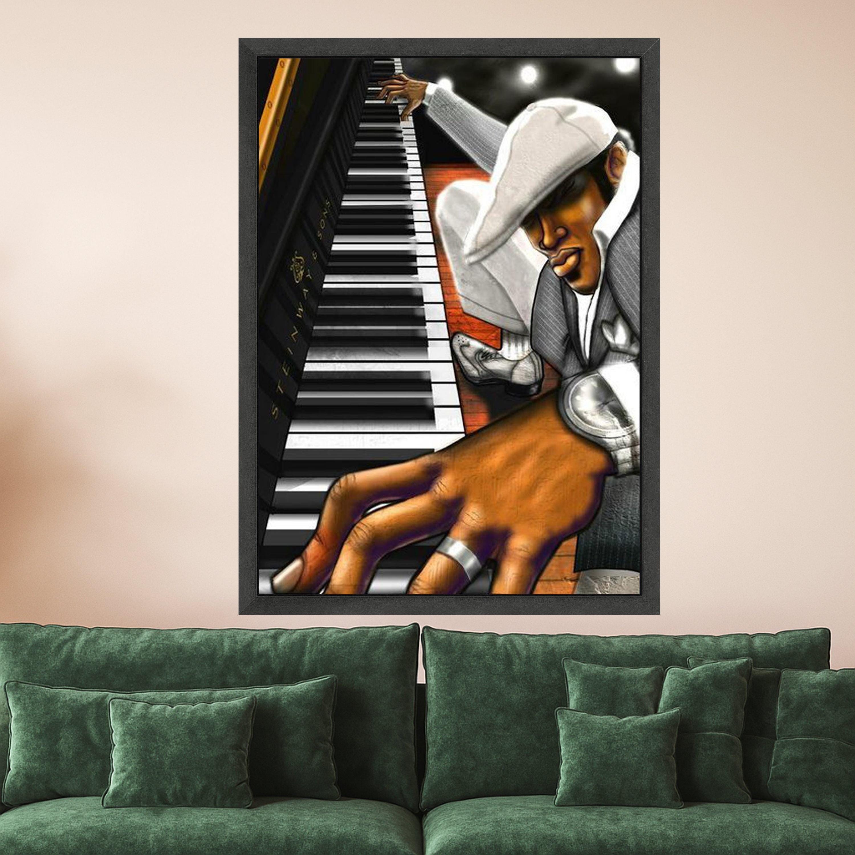 Jazz Pianist Playing Piano Canvas, Urban Music Art, Contemporary Wall Decor, Musician Portrait Canvas, Home Music Room Art Ready To Hang,