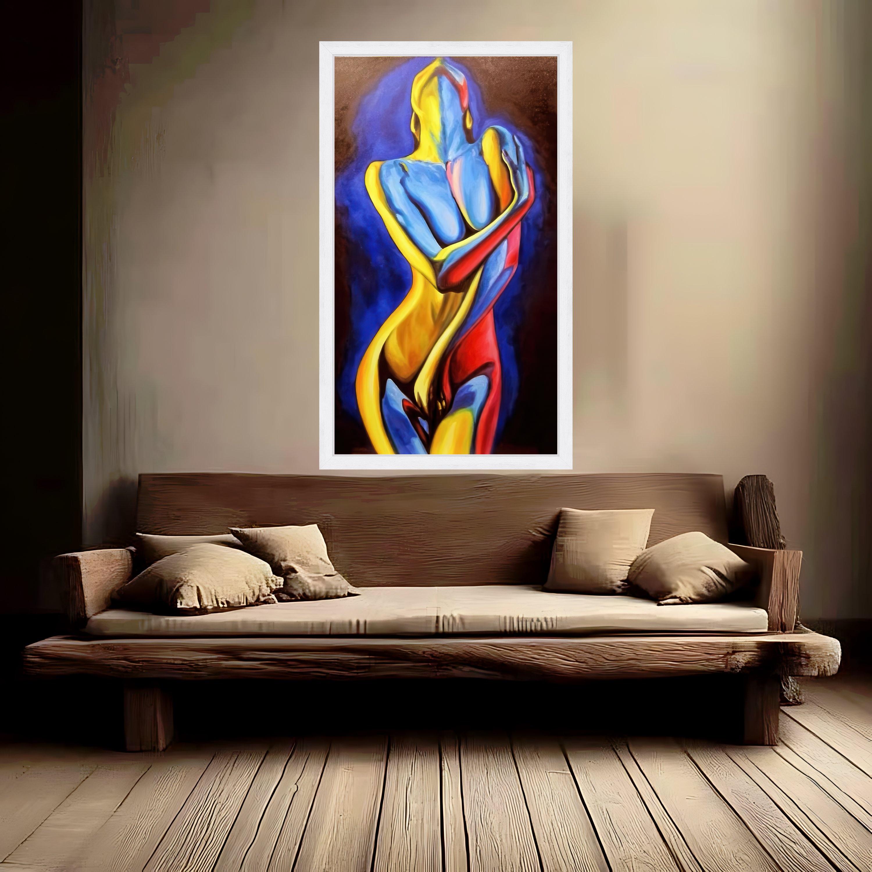 Abstract Embrace Canvas, Colorful Nude Figure Art, Modern Figurative Painting, Contemporary Wall Decor, Erotic Home Ready To Hang,