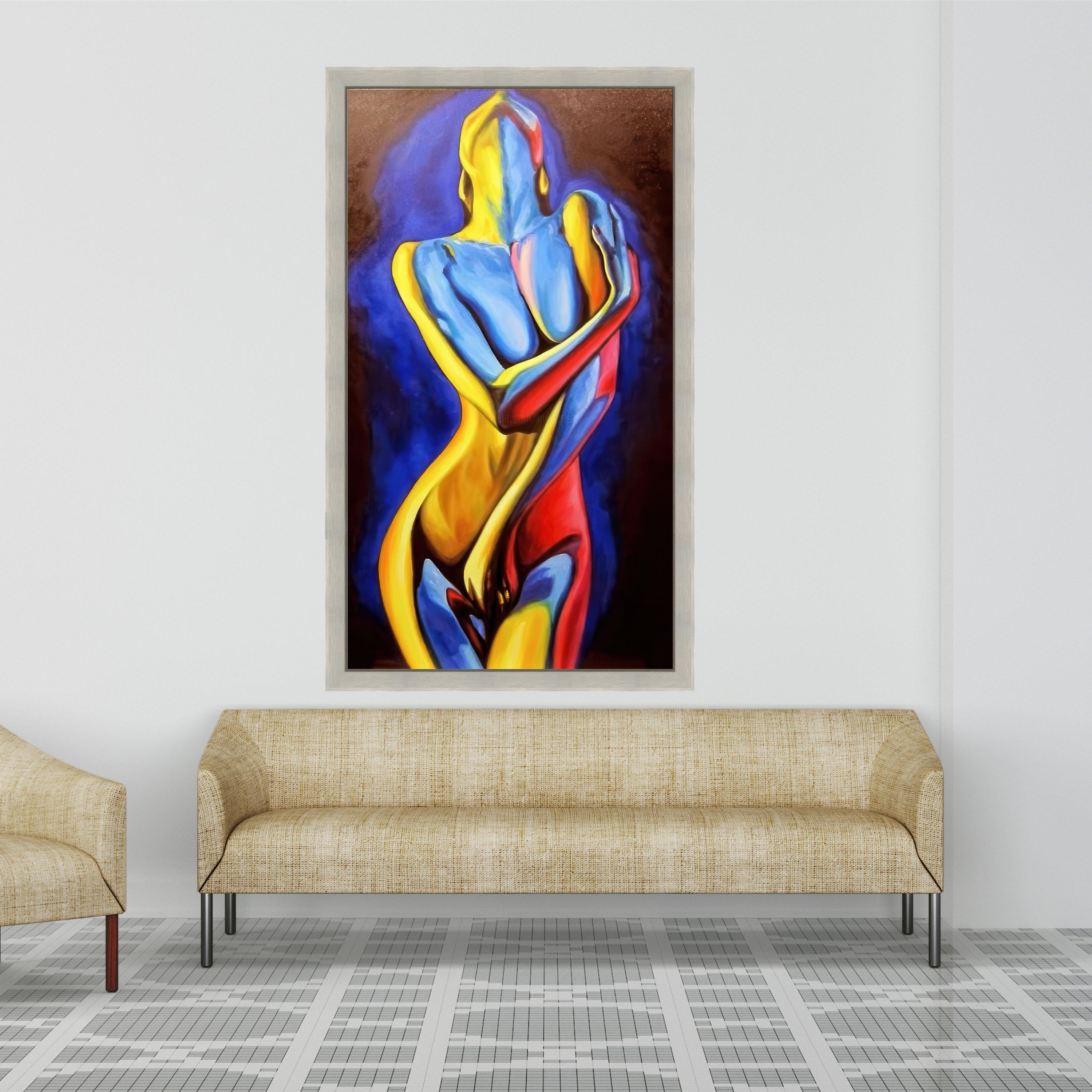 Abstract Embrace Canvas, Colorful Nude Figure Art, Modern Figurative Painting, Contemporary Wall Decor, Erotic Home Ready To Hang,