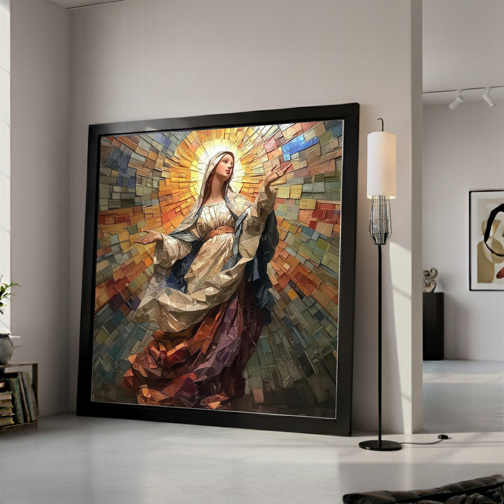 Mosaic Virgin Mary Canvas Wall Art, Religious Christian Decor, Spiritual Canvas Painting, Inspirational Wall Hanging, Sacred Ready To Hang,