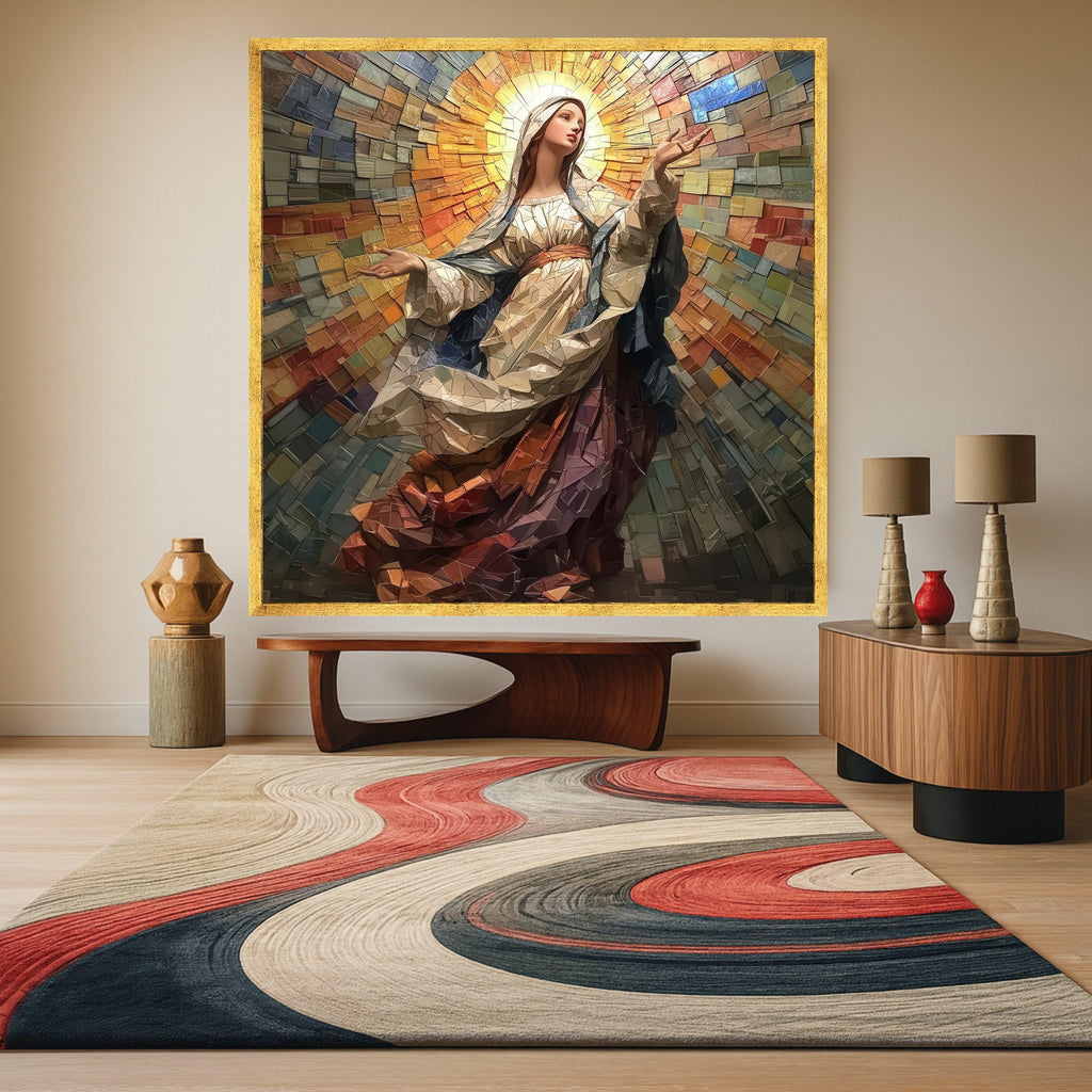Mosaic Virgin Mary Canvas Wall Art, Religious Christian Decor, Spiritual Canvas Painting, Inspirational Wall Hanging, Sacred Ready To Hang,