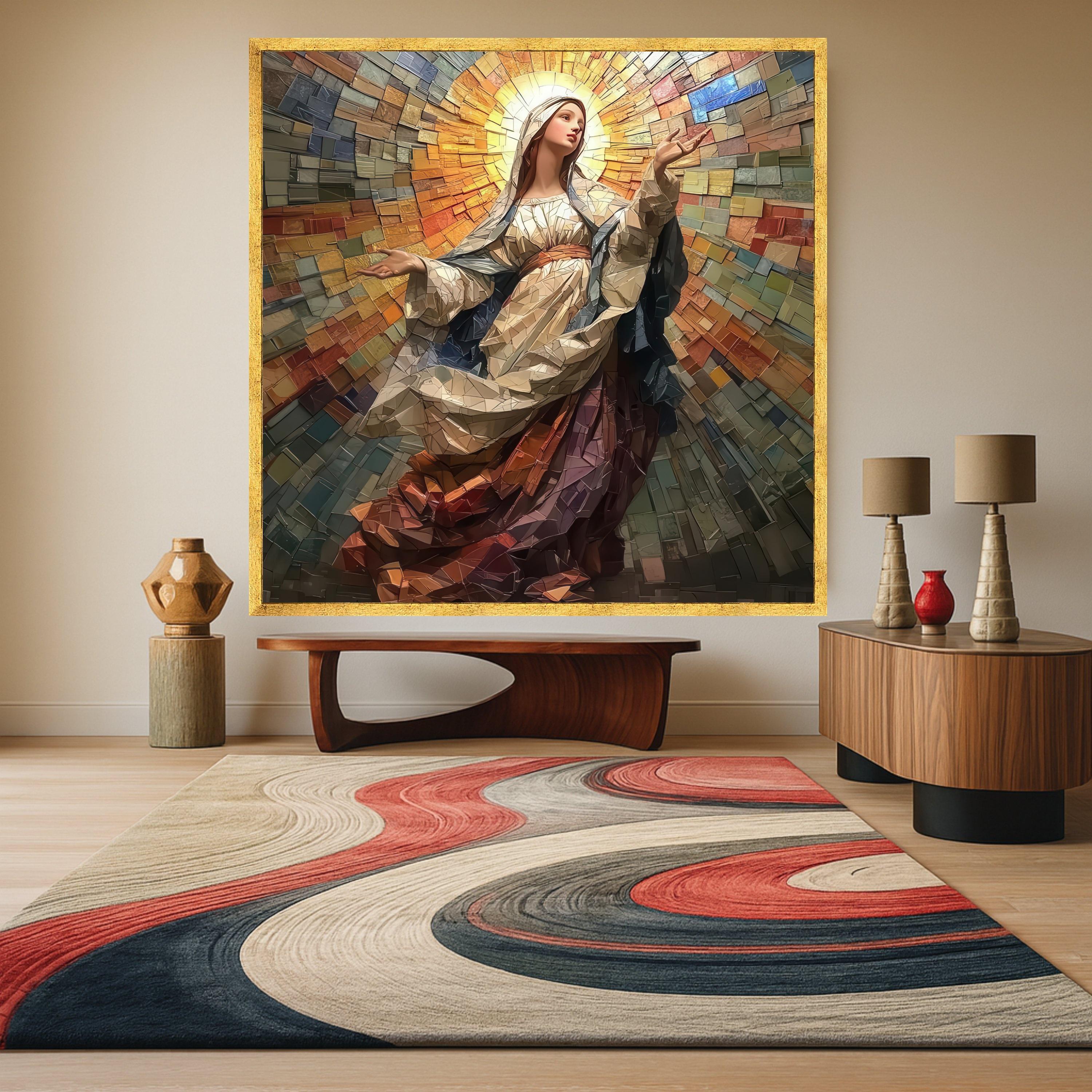 Mosaic Virgin Mary Canvas Wall Art, Religious Christian Decor, Spiritual Canvas Painting, Inspirational Wall Hanging, Sacred Ready To Hang,