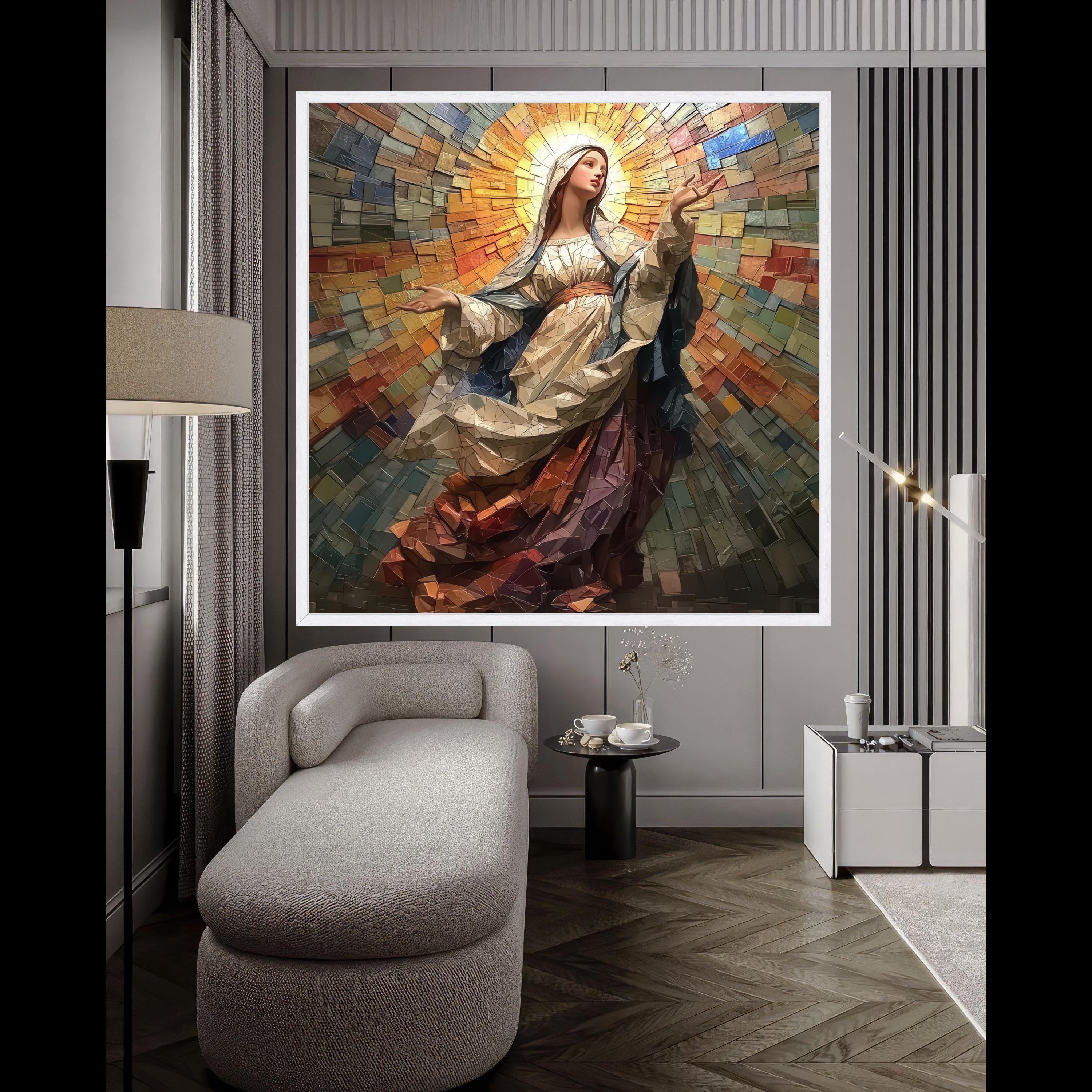 Mosaic Virgin Mary Canvas Wall Art, Religious Christian Decor, Spiritual Canvas Painting, Inspirational Wall Hanging, Sacred Ready To Hang,